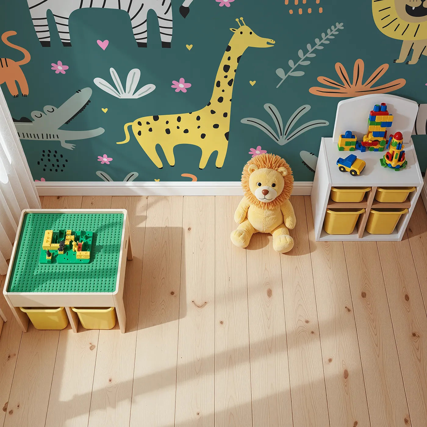 Top-down view of Whimsy Tots' Scandinavian Safari Wall Mural (Turn Their Room into the Coolest, Cutest Safari).Gender-Neutral