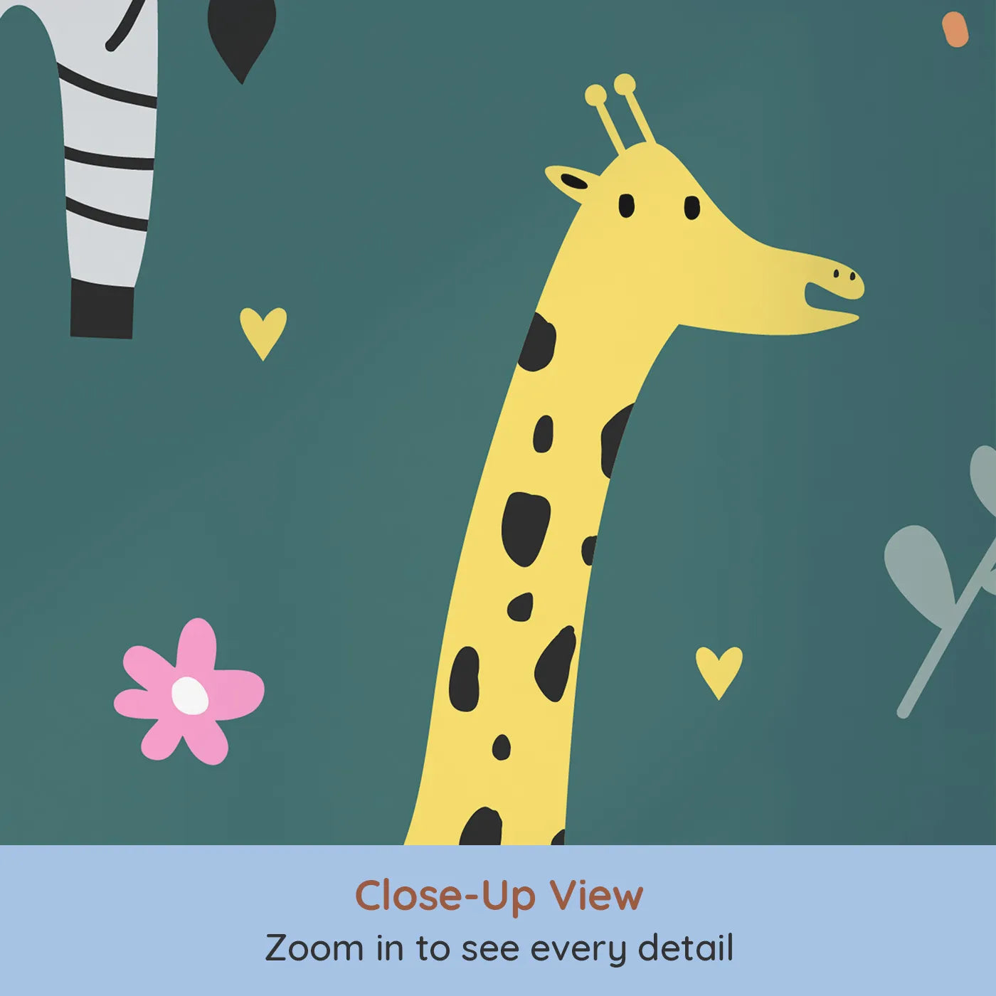 Close-up view of Whimsy Tots' Scandinavian Safari Wall Mural (Turn Their Room into the Coolest, Cutest Safari).Gender-Neutral