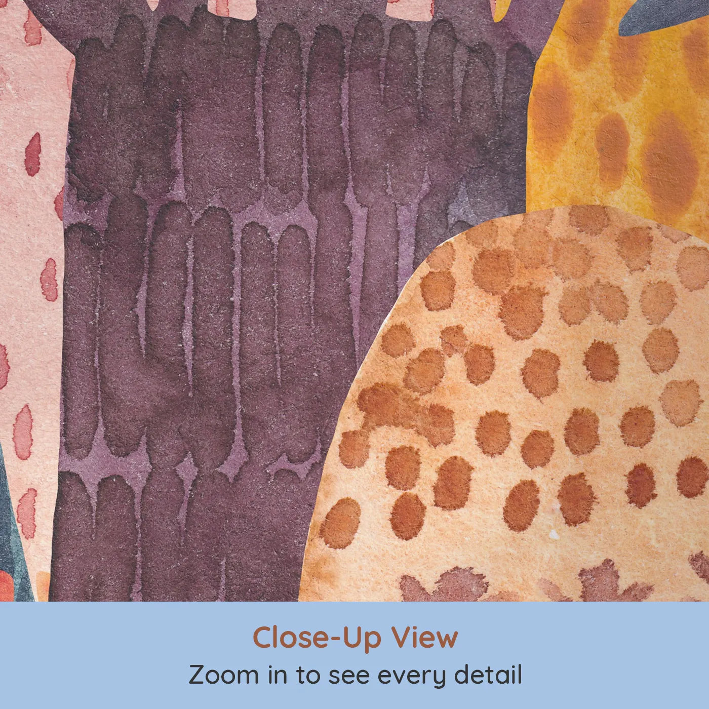 Close-up view of Whimsy Tots' Abstract Autumn Woods Wall Mural (Turn Their Room into an Artistic Forest of Warm Colors).Gender-Neutral