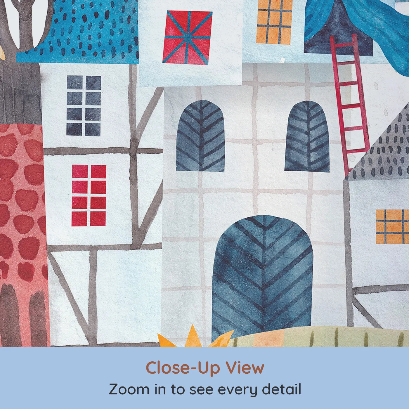 Close-up view of Whimsy Tots' Sunflower Castle Wall Mural (Turn Their Room into a Whimsical, Mountaintop Kingdom).Gender-Neutral