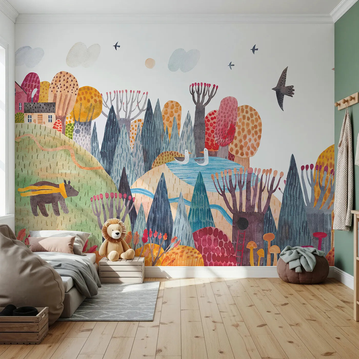 Front view of Whimsy Tots' Autumn Hills Adventure Wall Mural