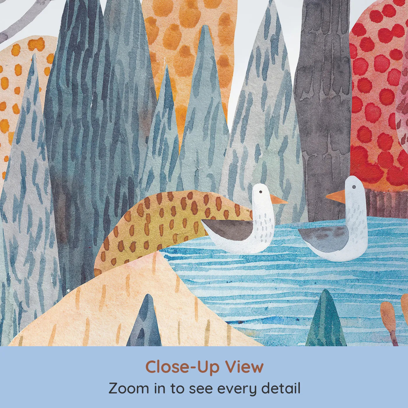 Close-up view of Whimsy Tots' Autumn Hills Adventure Wall Mural (Turn Their Room into a Cozy, Colorful Autumn Day).Gender-Neutral