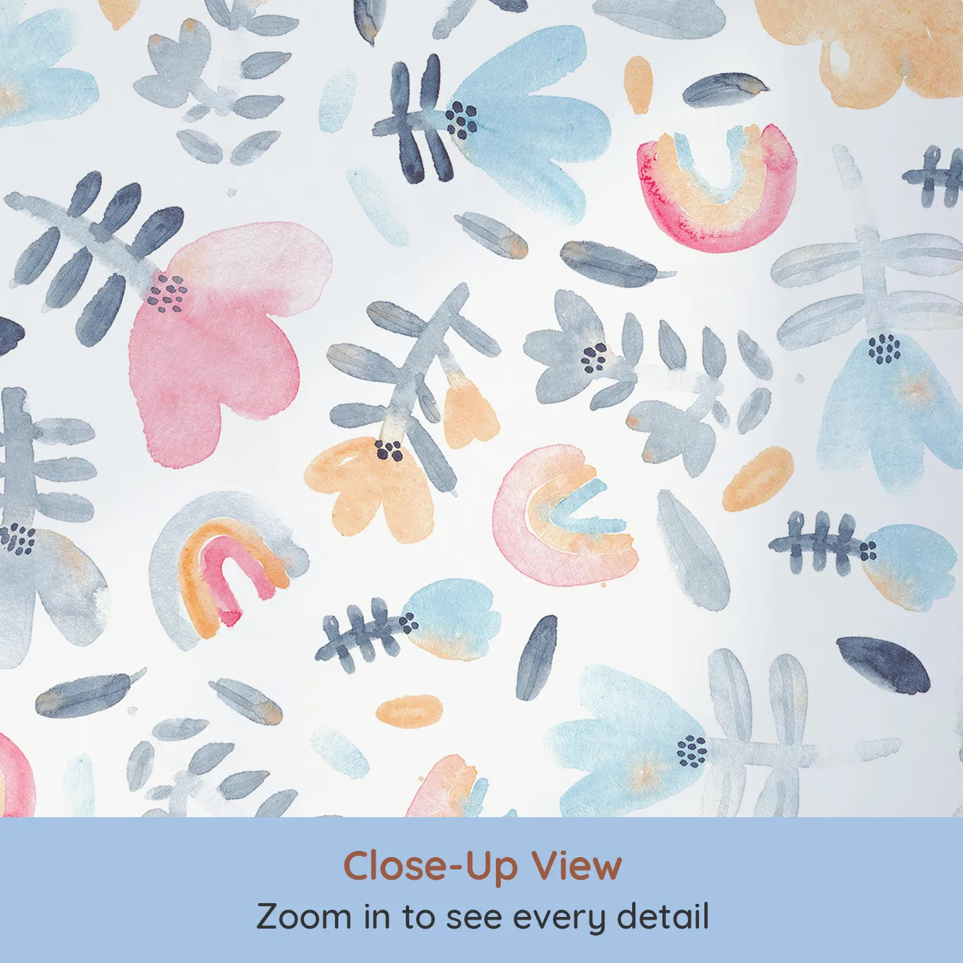 Close-up view of Whimsy Tots' Pastel Rainbow Garden Wall Mural (Turn Their Room into a Meadow of Abstract Rainbows).Gender-Neutral