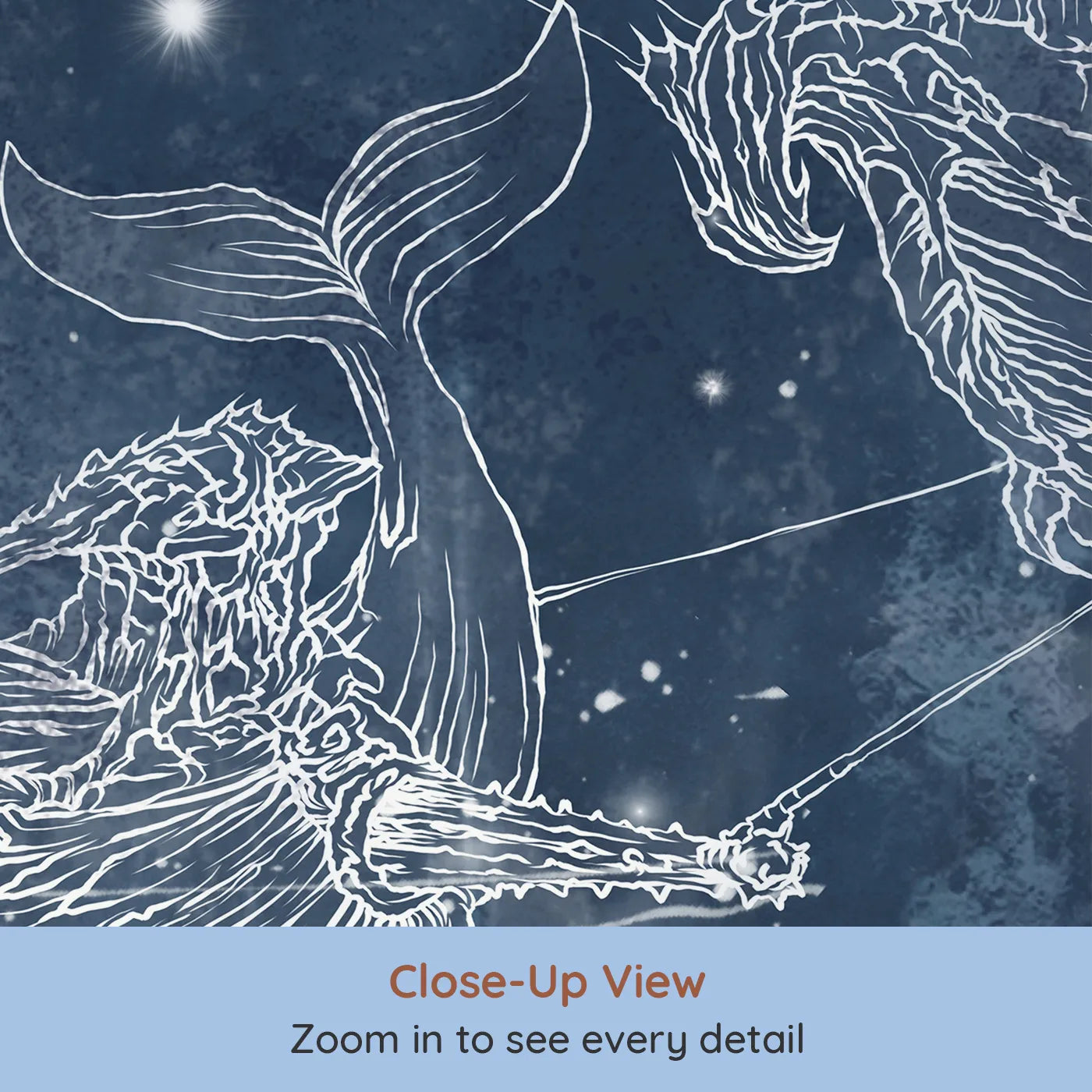 Close-up view of Whimsy Tots' Cosmic Whale Ship Wall Mural (Turn Their Room into a Fantastical Voyage Through the Stars).Gender-Neutral