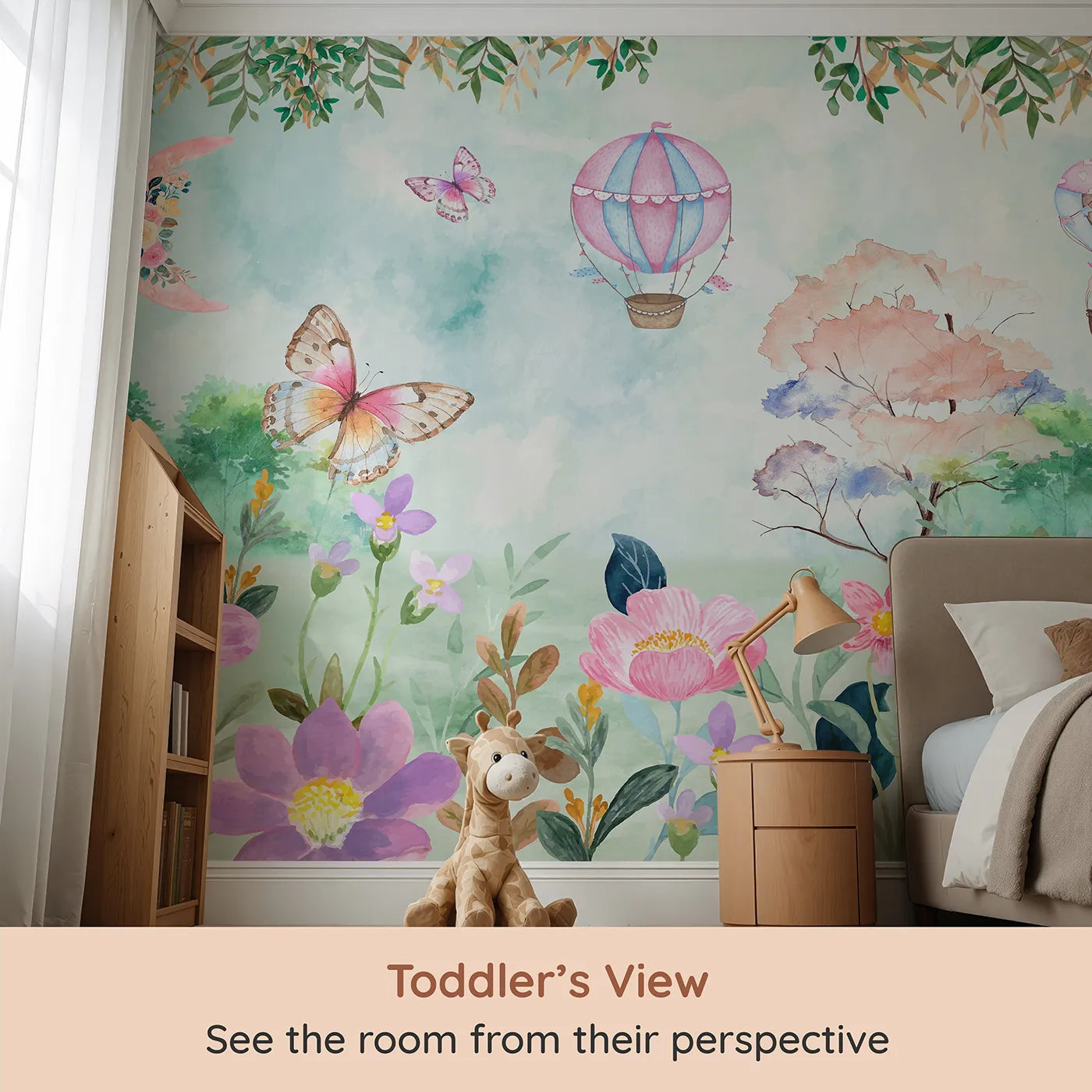 Whimsy Tots Enchanted Garden Wall Mural (Turn Their Room into a Magical, Moonlit Meadow) from your child's view.Best for Girls