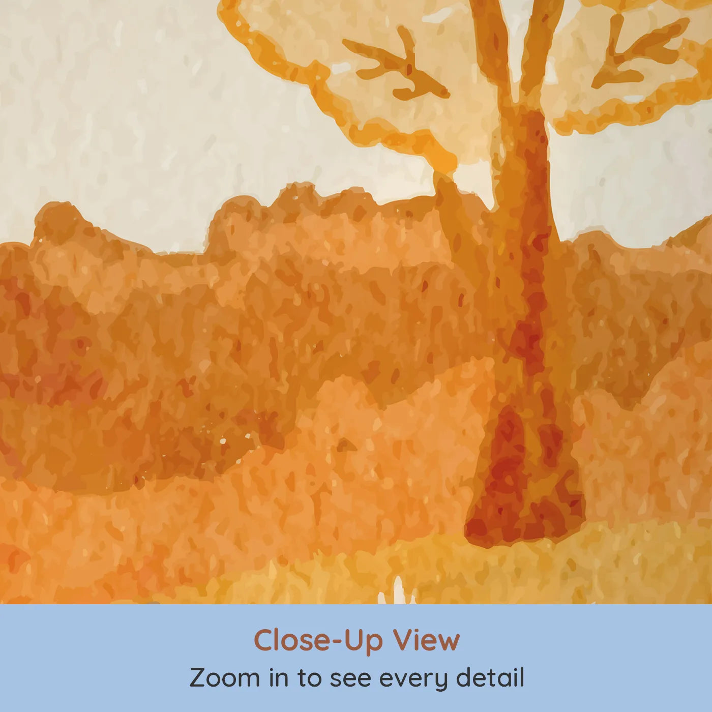 Close-up view of Whimsy Tots' Autumn Park Watercolor Wall Mural (Turn Their Room into a Cozy Stroll Through an Autumn Park).Gender-Neutral