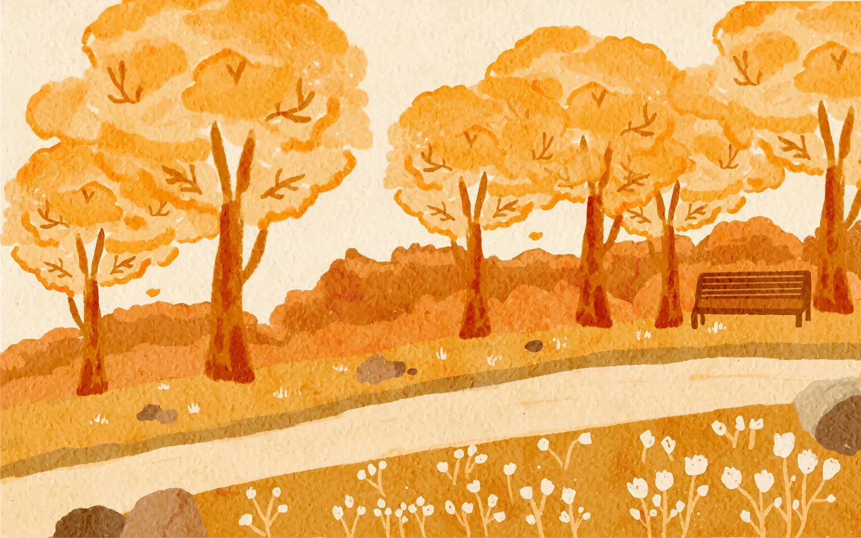 A Peaceful Path Lined with Autumn Trees