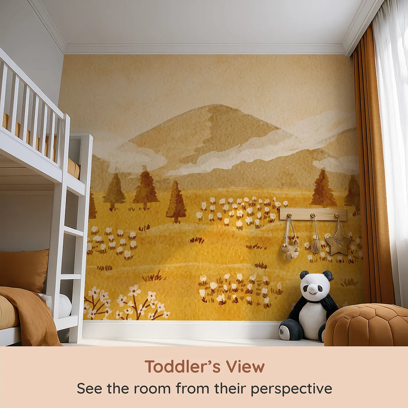Whimsy Tots Golden Valley Farm Wall Mural (Turn Their Room into a Peaceful, Painted Farmstead) from your child's view.Gender-Neutral