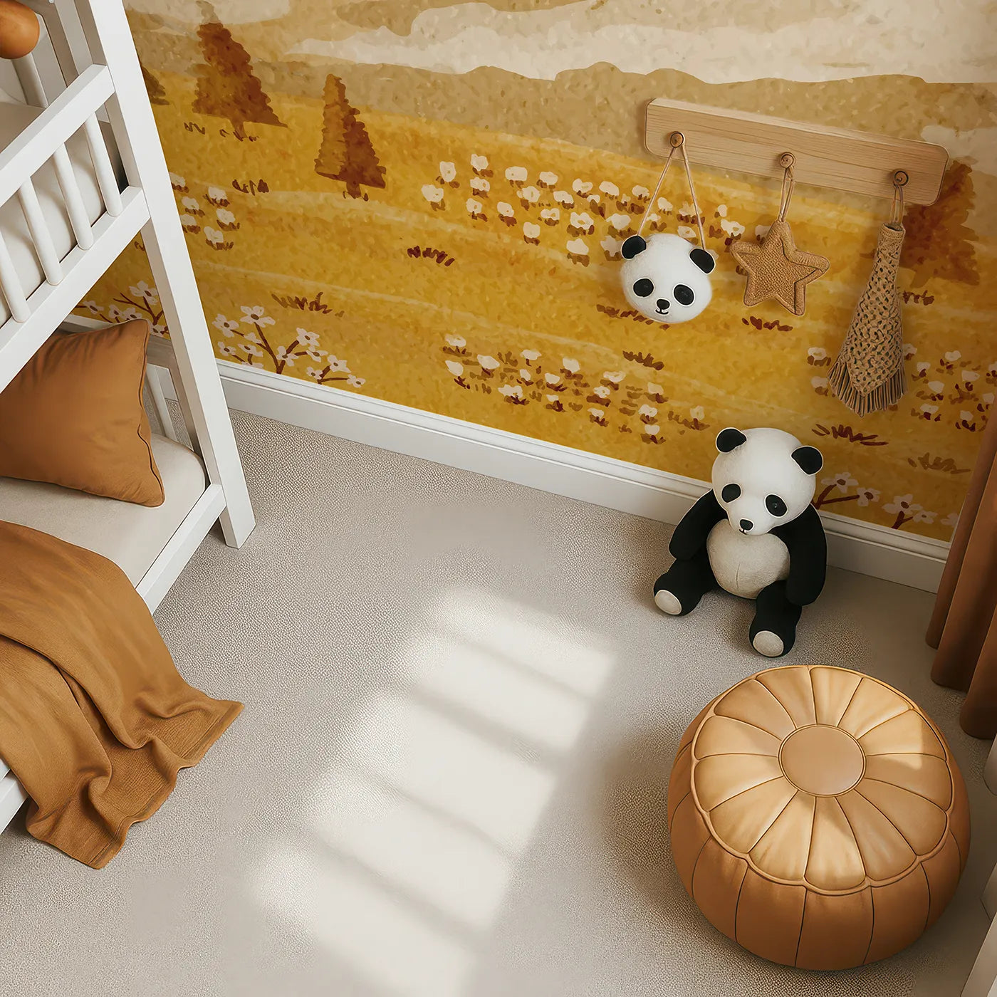 Top-down view of Whimsy Tots' Golden Valley Farm Wall Mural (Turn Their Room into a Peaceful, Painted Farmstead).Gender-Neutral