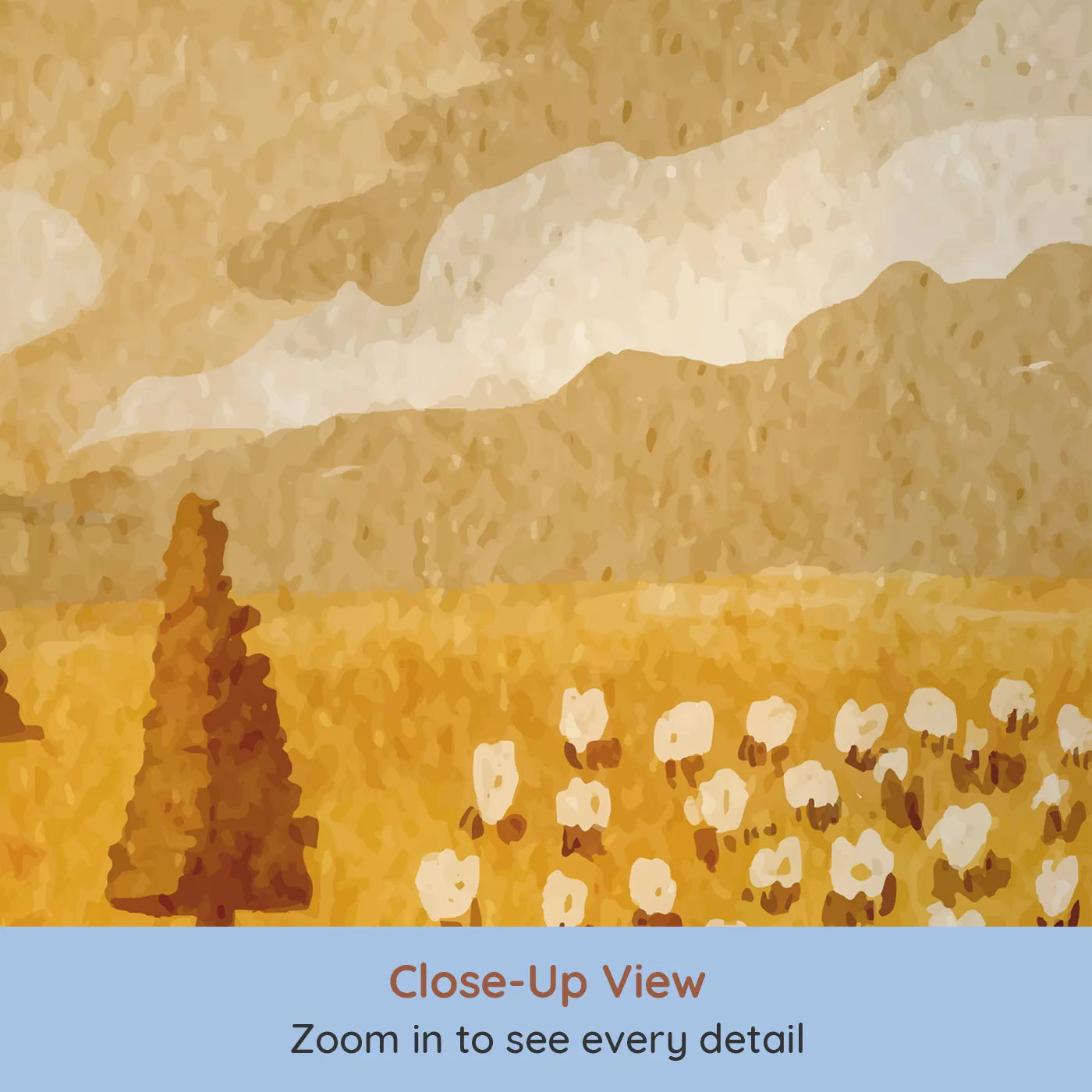 Close-up view of Whimsy Tots' Golden Valley Farm Wall Mural (Turn Their Room into a Peaceful, Painted Farmstead).Gender-Neutral