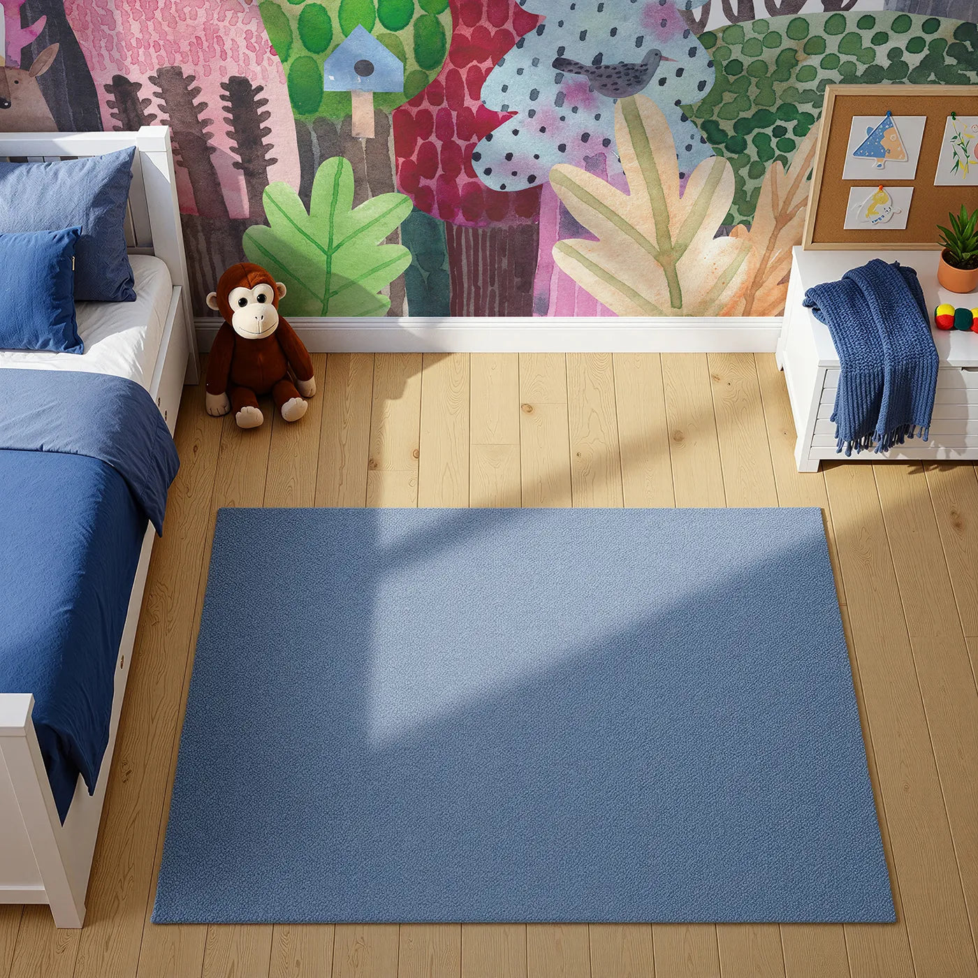 Top-down view of Whimsy Tots' Watercolor Forest Friends Wall Mural (Turn Their Room into a Whimsical Woodland Party).Gender-Neutral