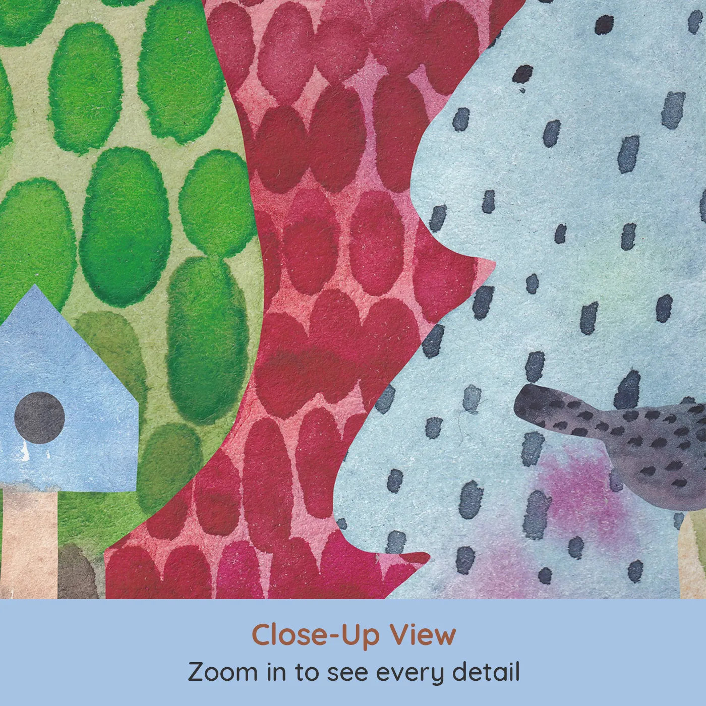 Close-up view of Whimsy Tots' Watercolor Forest Friends Wall Mural (Turn Their Room into a Whimsical Woodland Party).Gender-Neutral