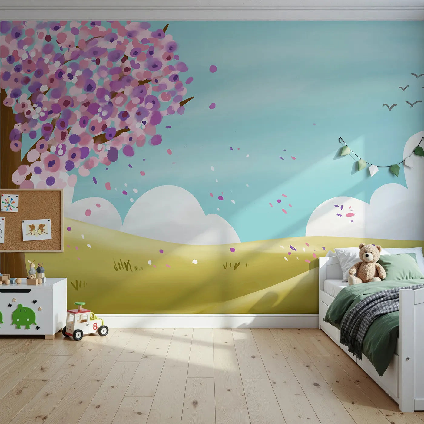 Front view of Whimsy Tots' Spring Blossom Breeze Wall Mural