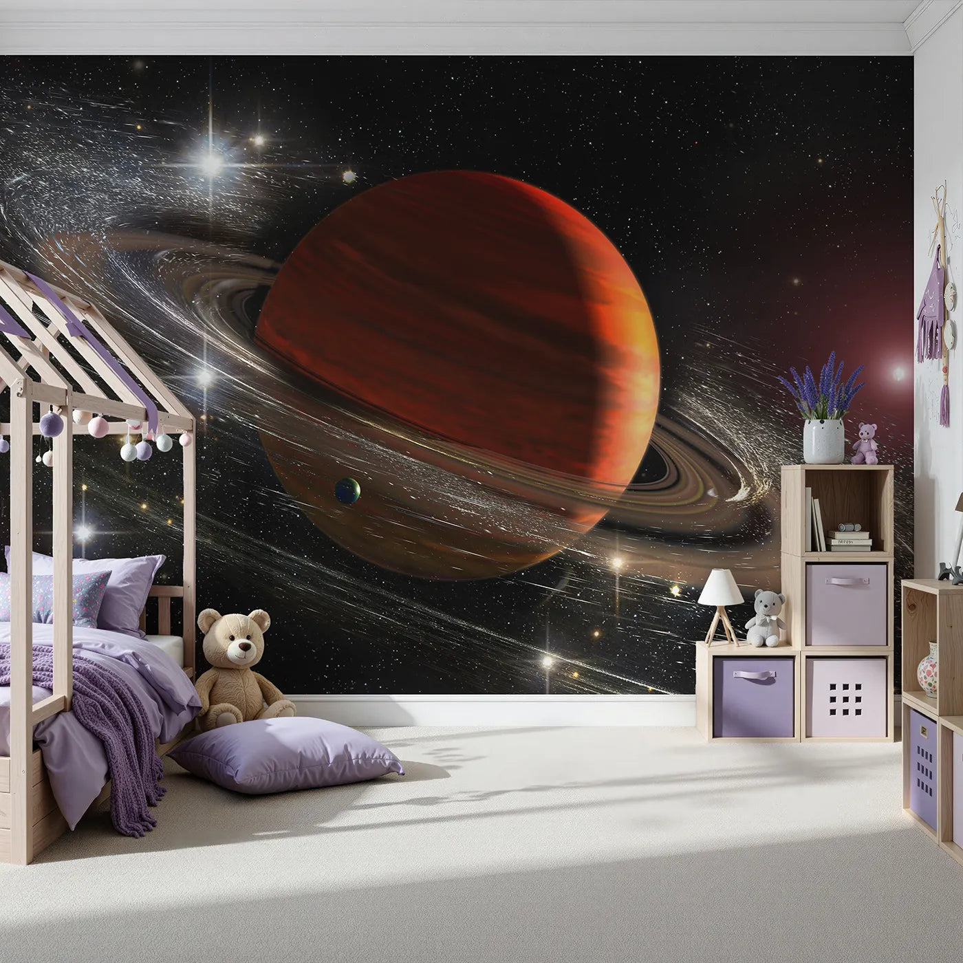 Front view of Whimsy Tots' Ringed Gas Giant Planet Wall Mural
