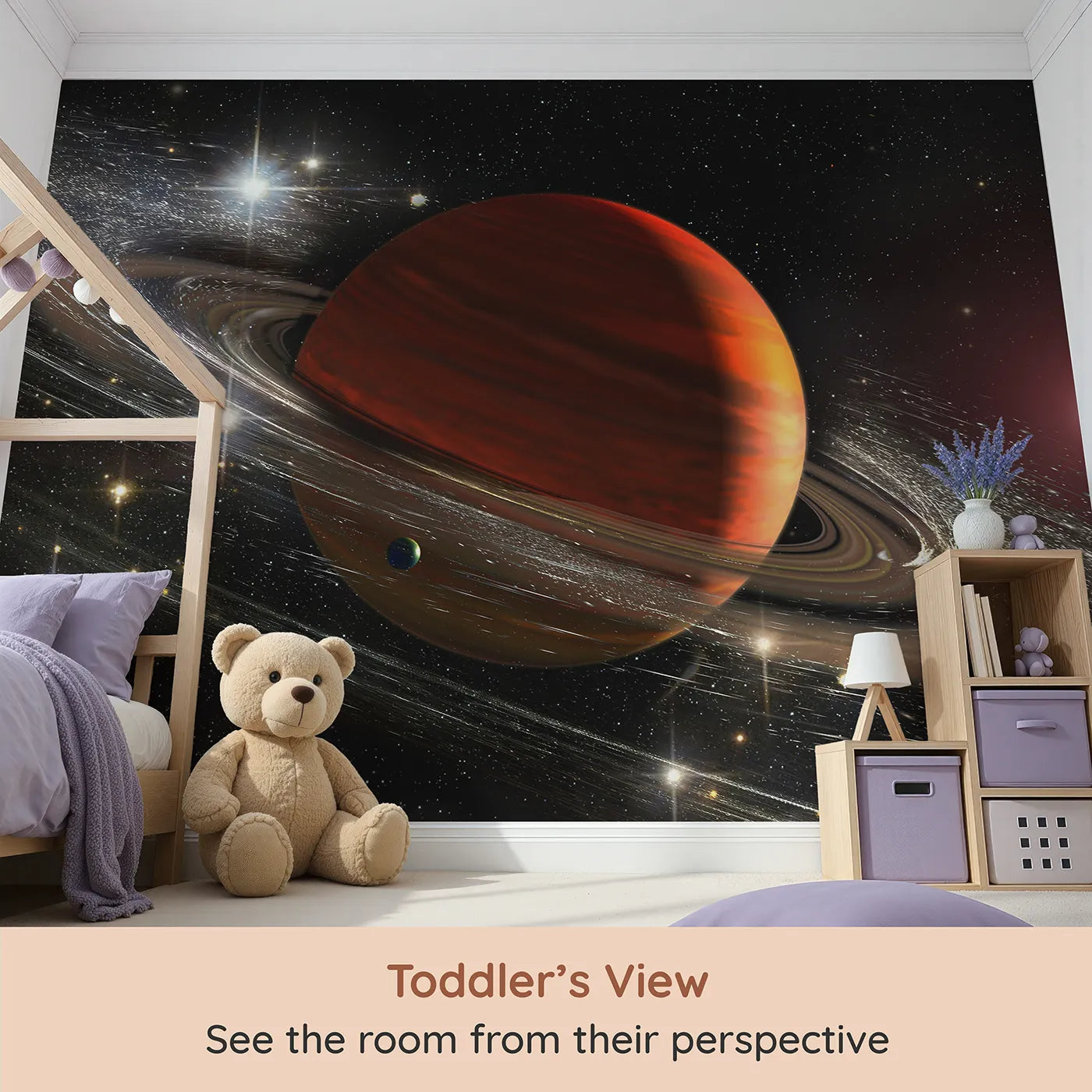 Whimsy Tots Ringed Gas Giant Planet Wall Mural (Turn Their Room into a Deep Space Observatory) from your child's view.Gender-Neutral