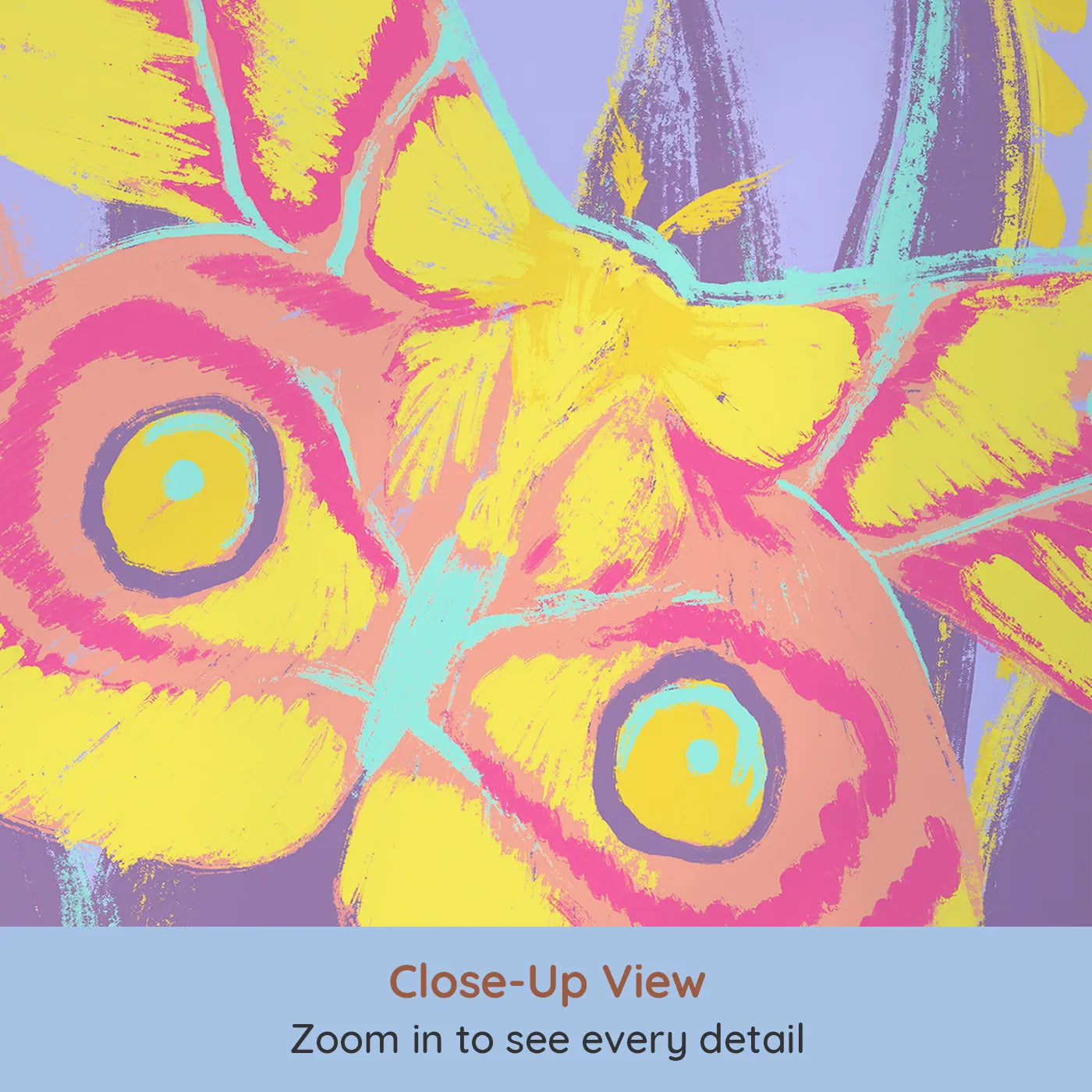 Close-up view of Whimsy Tots' Psychedelic Moth Garden Wall Mural (Turn Their Room into a Vibrant, Neon Jungle).Gender-Neutral