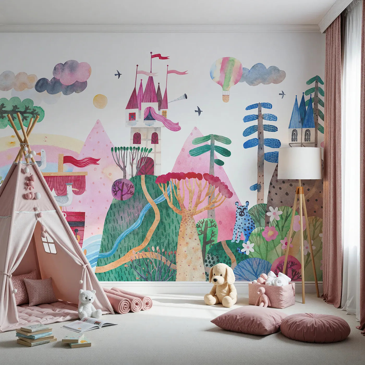 Front view of Whimsy Tots' Big Red Ship Adventure Wall Mural