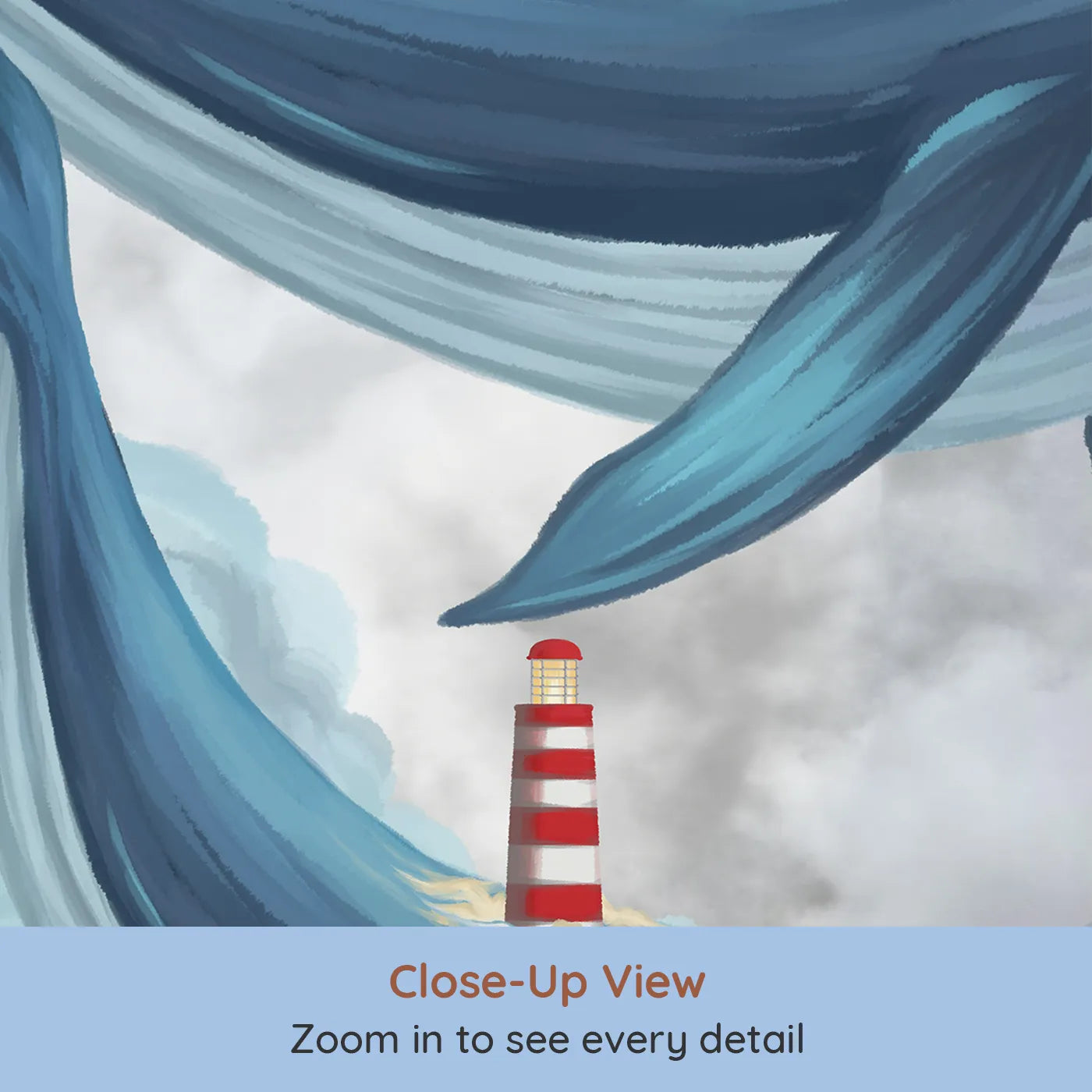 Close-up view of Whimsy Tots' Flying Lighthouse Whales Wall Mural (Turn Their Room into a Surreal and Magical Dreamscape).Gender-Neutral