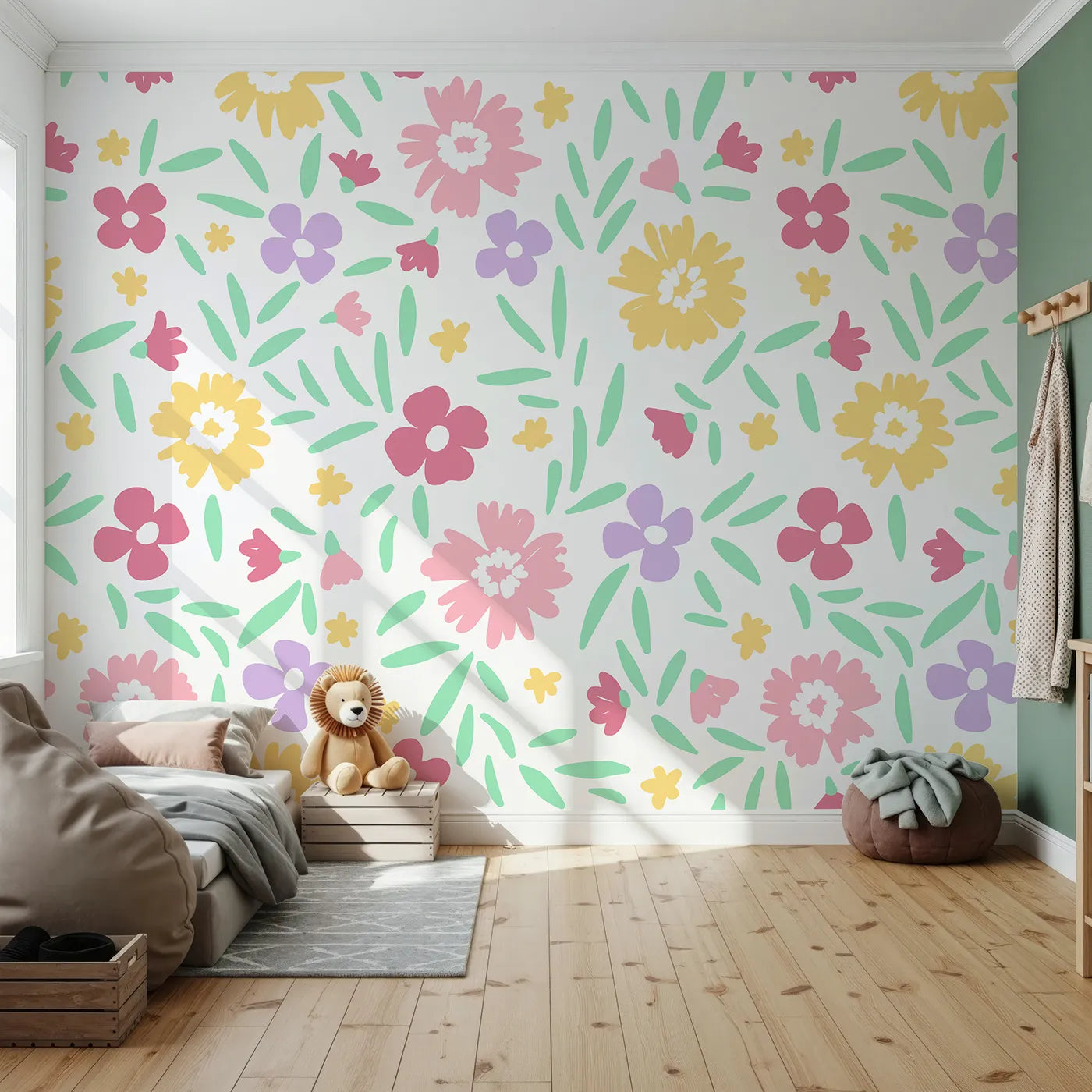 Front view of Whimsy Tots' Happy Spring Garden Wall Mural