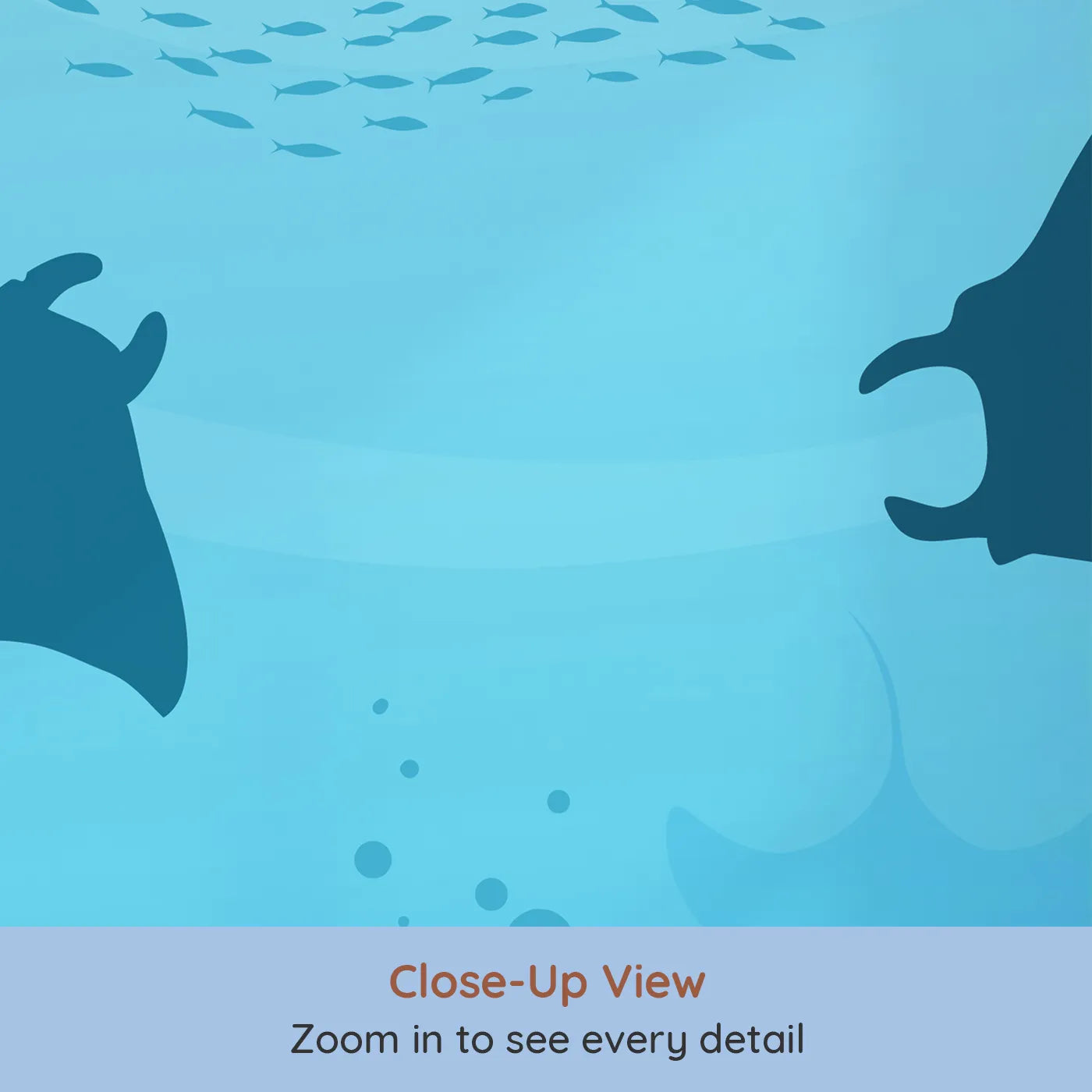 Close-up view of Whimsy Tots' Manta Ray Migration Wall Mural (Turn Their Room into a Graceful Underwater Ballet).Gender-Neutral