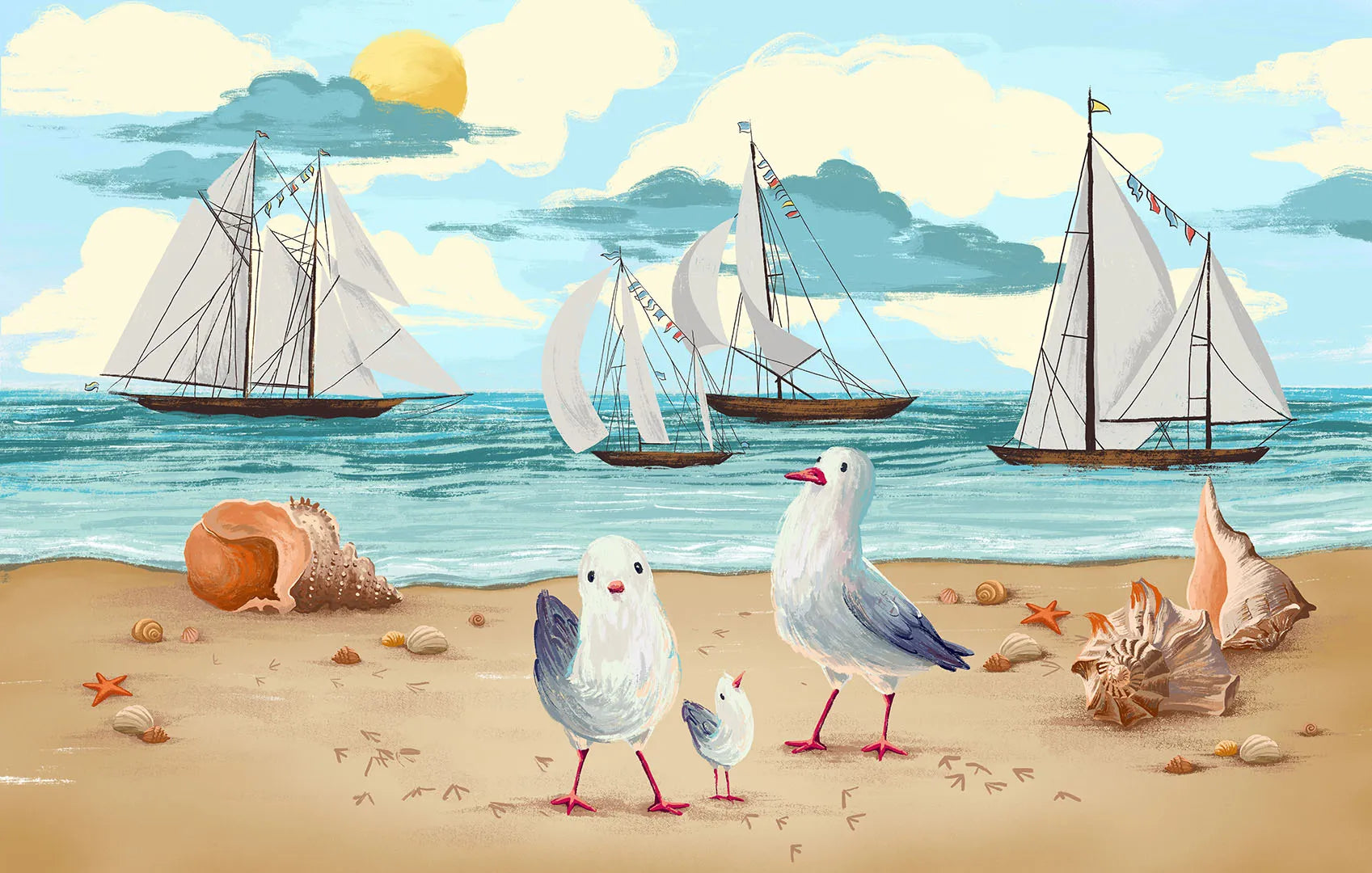 A Sunny, Happy, Hand-Painted Day by the Sea