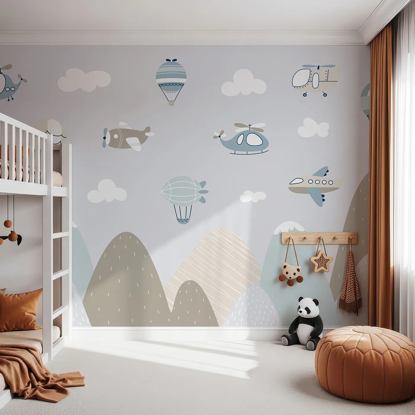 Front view of Whimsy Tots' Scandinavian Sky Fleet Wall Mural
