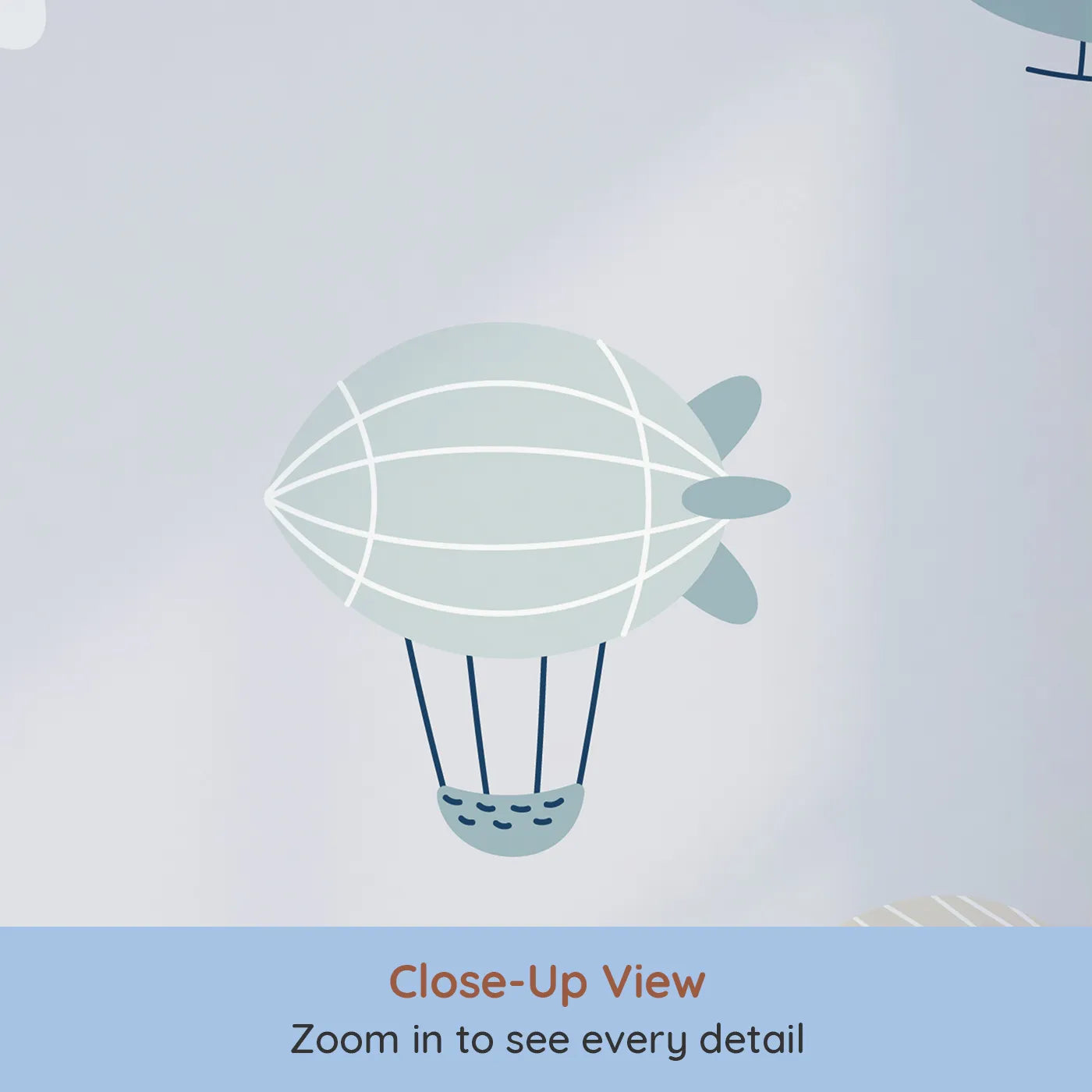 Close-up view of Whimsy Tots' Scandinavian Sky Fleet Wall Mural (Turn Their Room into a Calm and Modern Air Show).Gender-Neutral