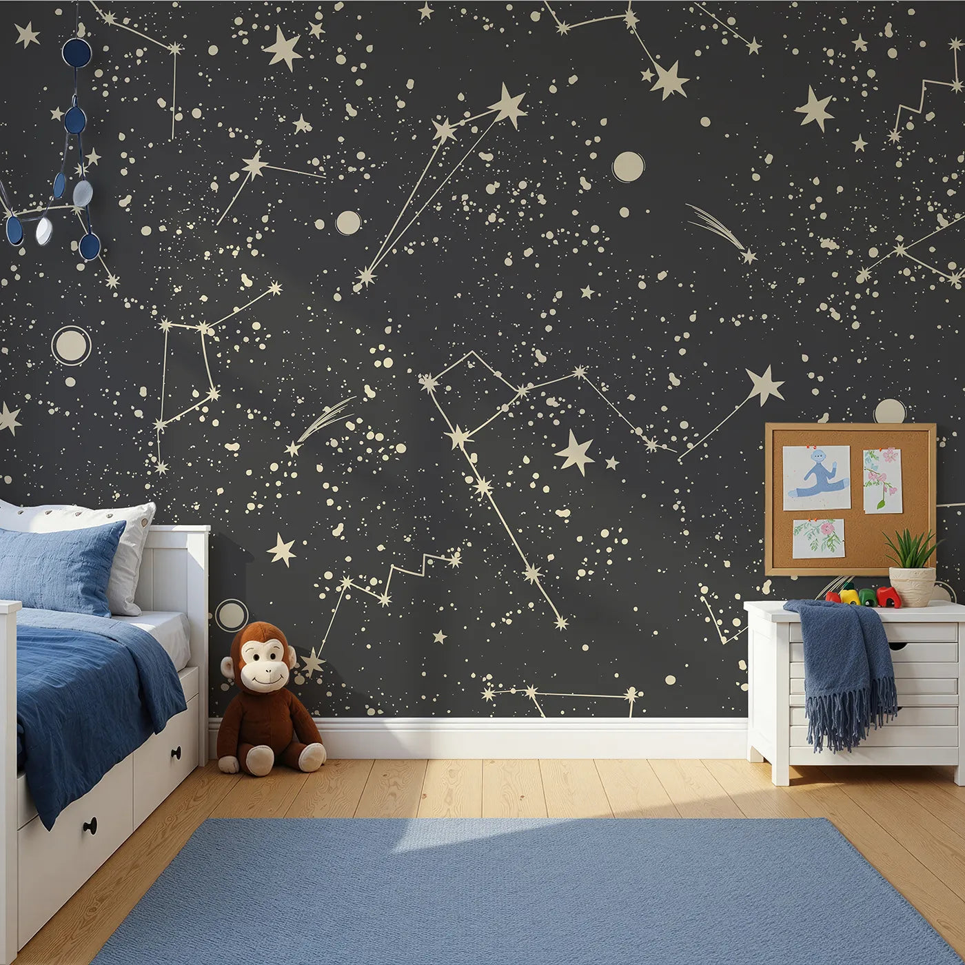 Front view of Whimsy Tots' Vintage Constellation Map Wall Mural