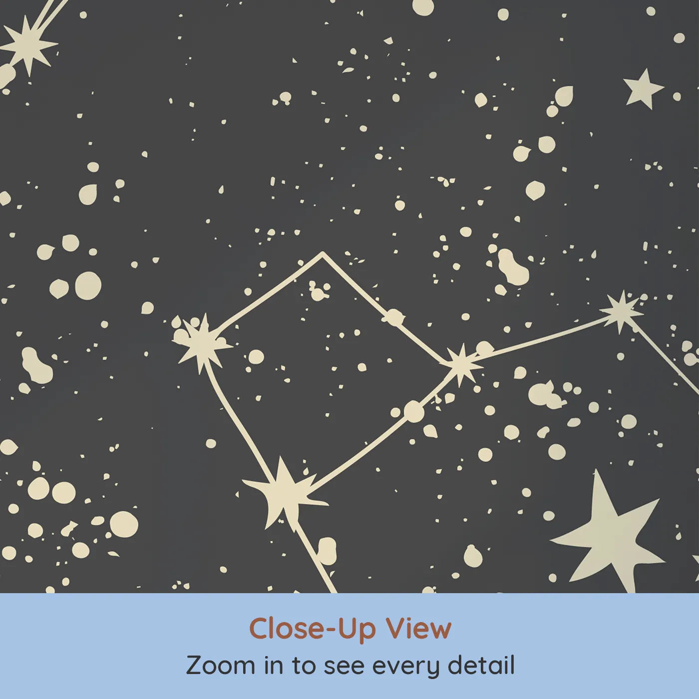 Close-up view of Whimsy Tots' Vintage Constellation Map Wall Mural (Turn Their Room into a Classic Astronomer's Star Chart).Gender-Neutral