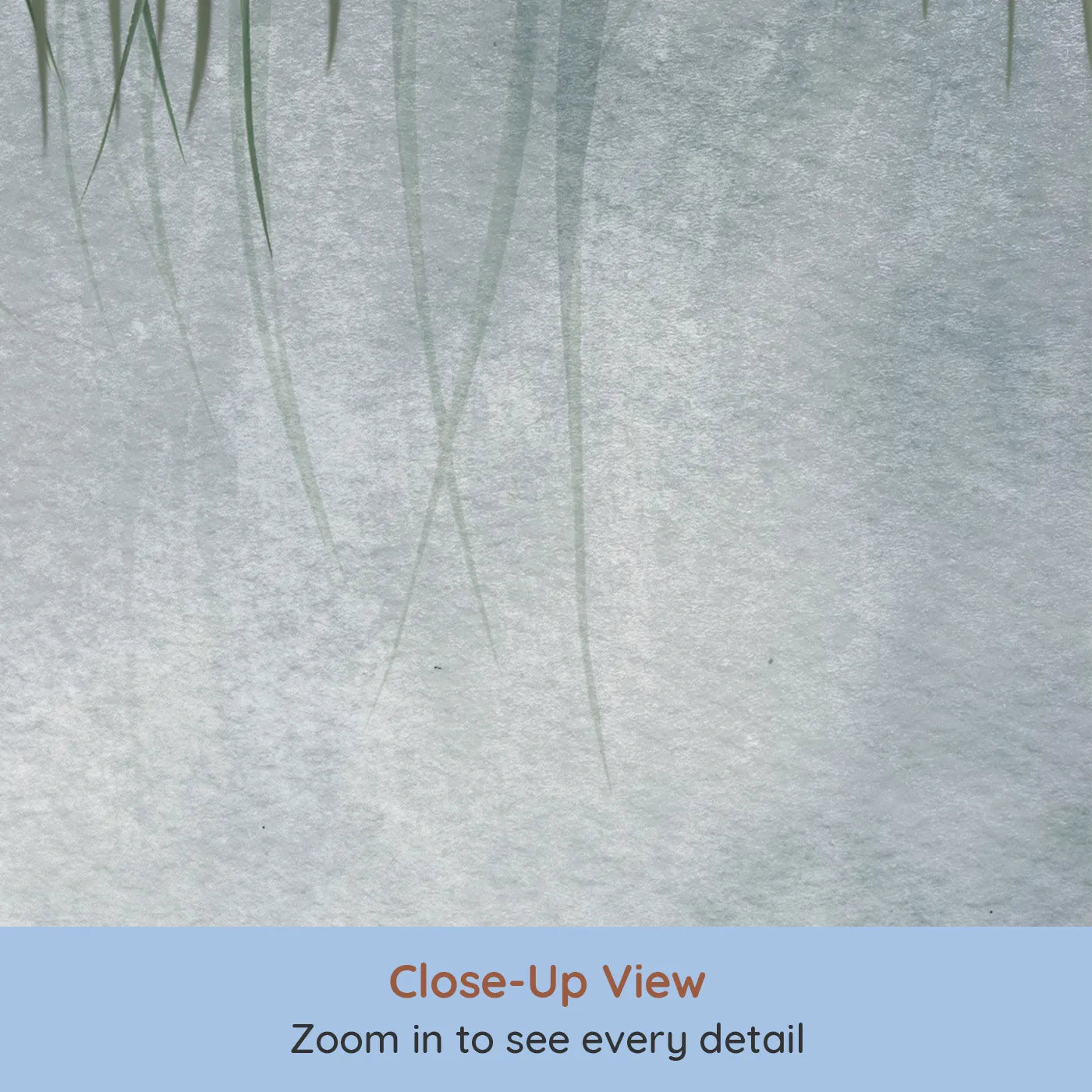 Close-up view of Whimsy Tots' Misty Palm Canopy Wall Mural (Turn Their Room into a Cool and Foggy Tropical Morning).Gender-Neutral