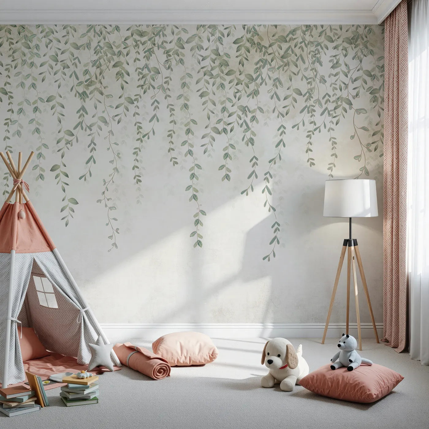 Front view of Whimsy Tots' Hanging Vines Wall Mural