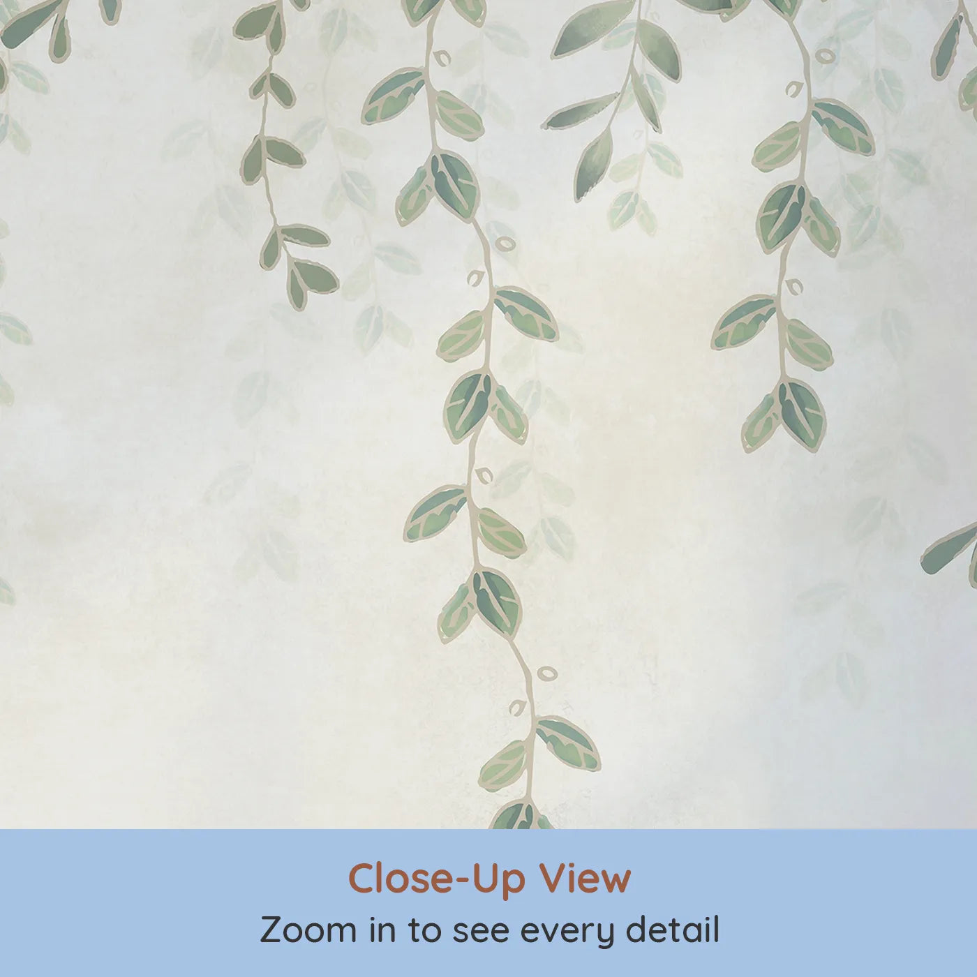 Close-up view of Whimsy Tots' Hanging Vines Wall Mural (Turn Their Room into a Gentle, Leafy Hideaway).Gender-Neutral