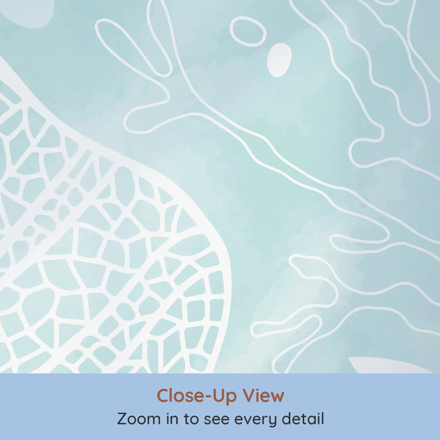 Close-up view of Whimsy Tots' Teal Coral Reef Wall Mural (Turn Their Room into a Modern, Artistic Seascape).Gender-Neutral