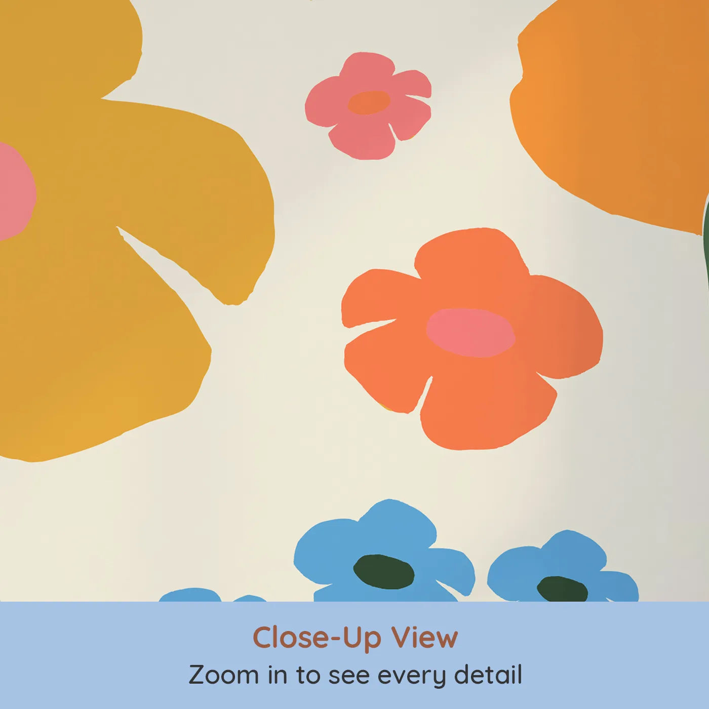 Close-up view of Whimsy Tots' Retro Sixties Floral Wall Mural (Turn Their Room into a Field of Groovy Flowers).Gender-Neutral