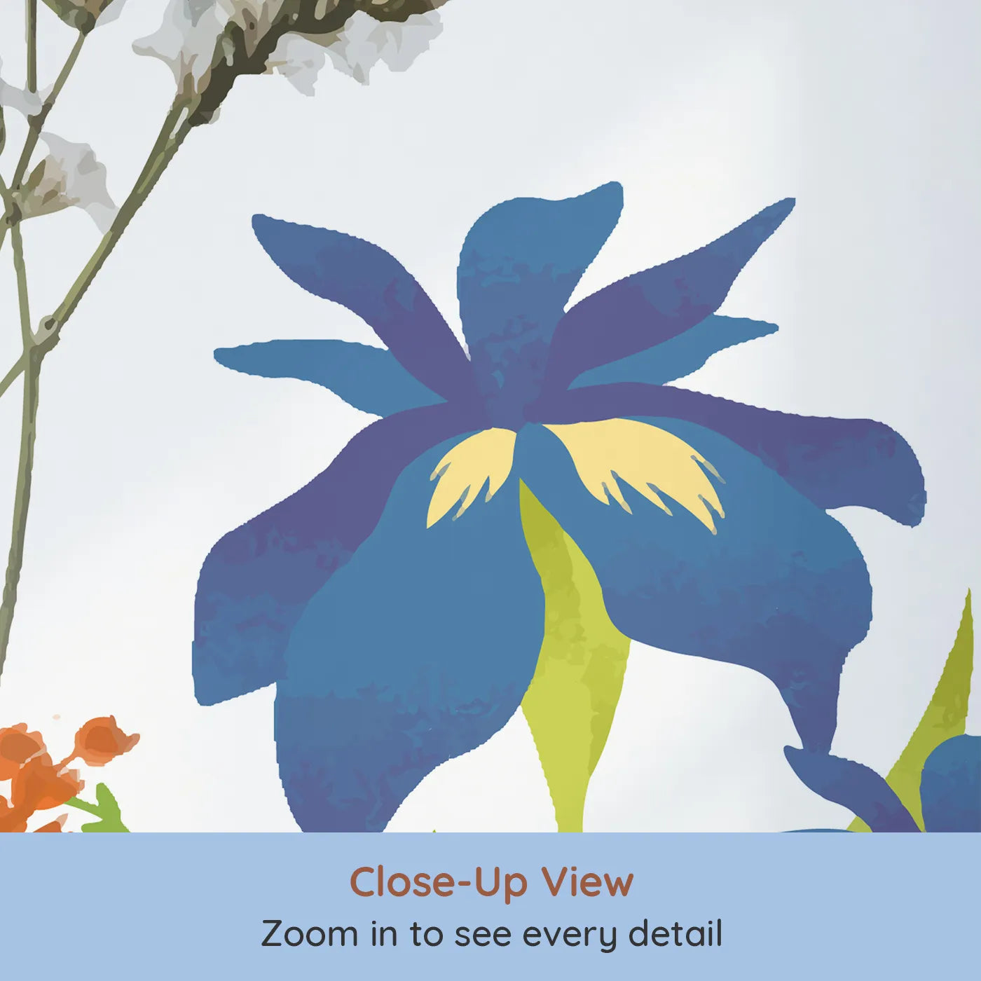 Close-up view of Whimsy Tots' Wildflower Garden Border Wall Mural (Turn Their Room into a Meadow of Buzzing Butterflies and Bees).Gender-Neutral