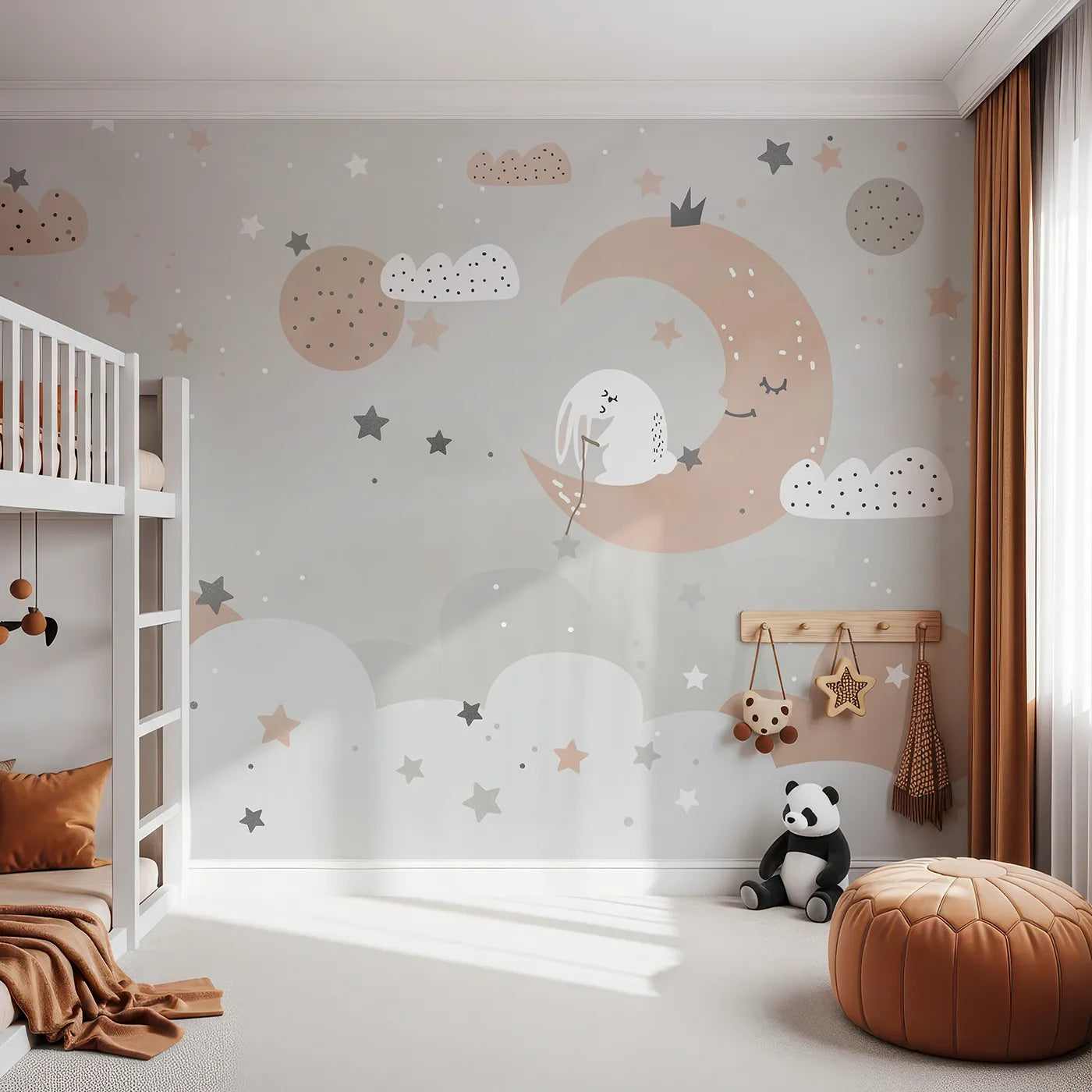 Front view of Whimsy Tots' Bunny on the Moon Wall Mural