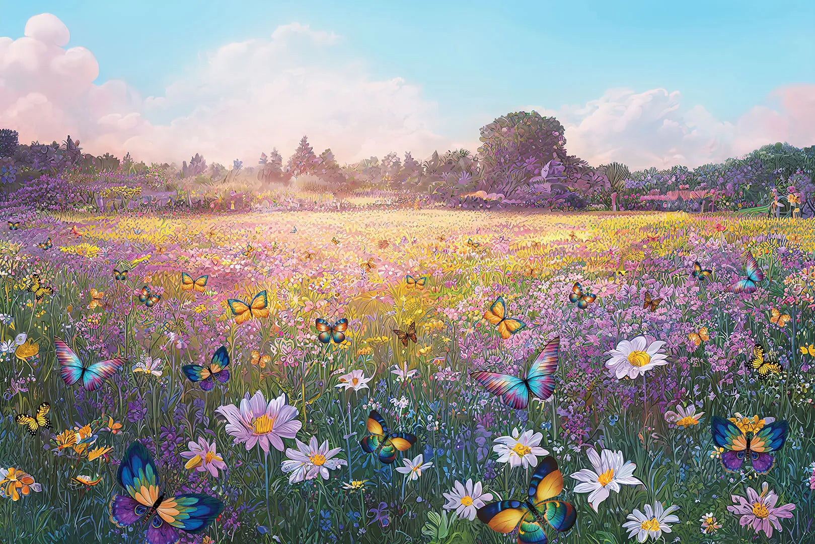 A Field of Flowers Where Colorful Butterflies Play