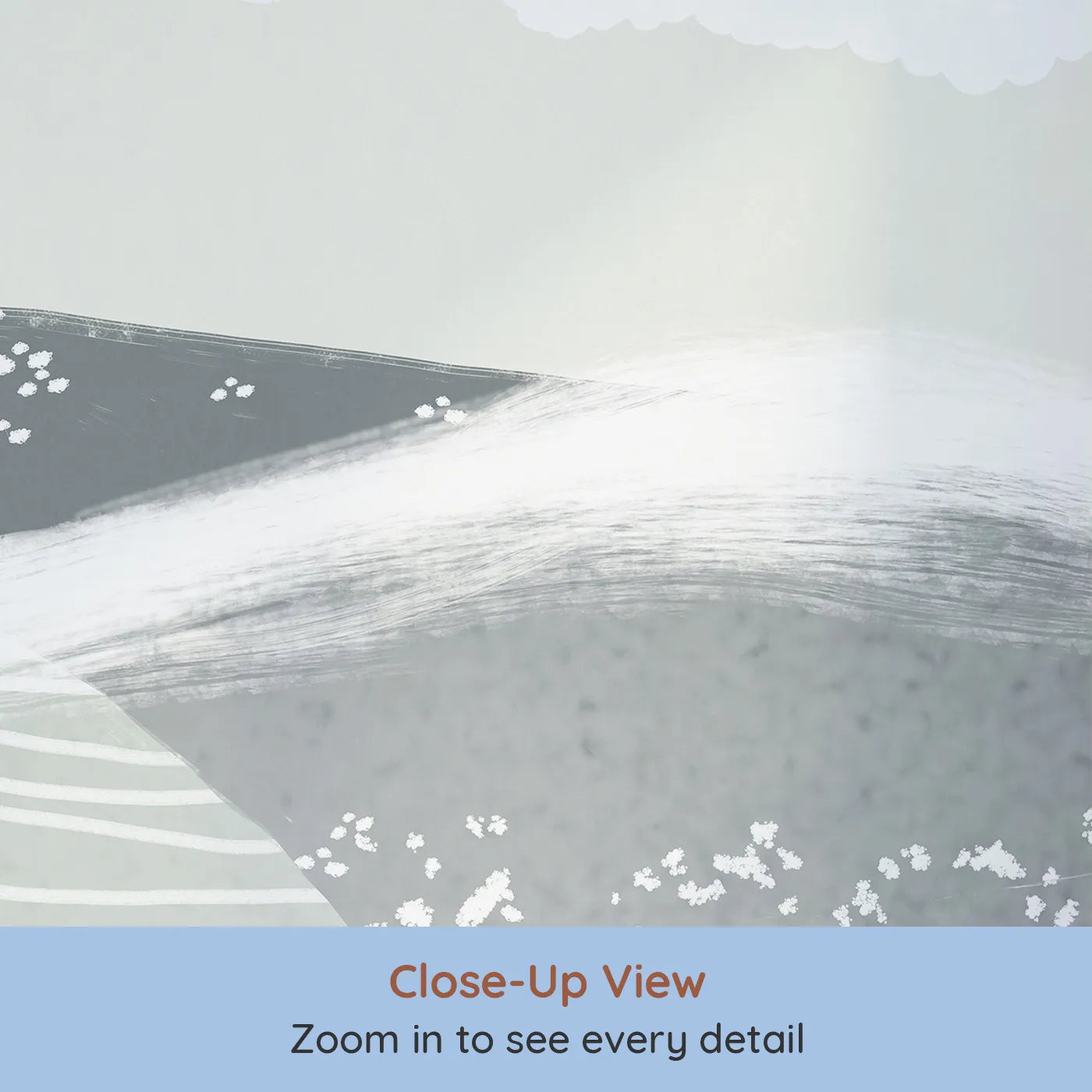 Close-up view of Whimsy Tots' Misty Whale Wall Mural (Turn Their Room into a Calm and Ethereal Ocean Dream).Gender-Neutral