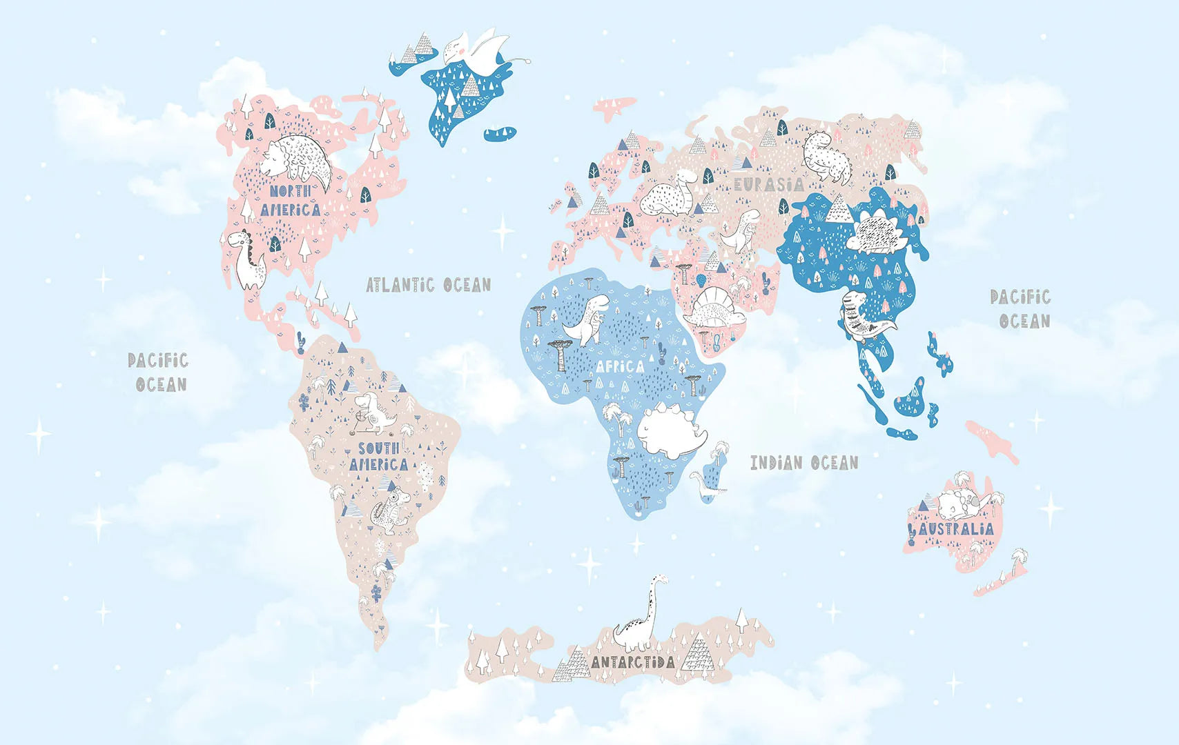 A Playful, Pastel Map of a Happy Dinosaur World