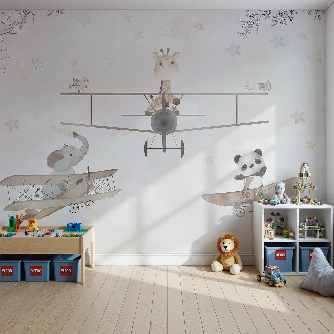 Front view of Whimsy Tots' Safari Aviators Wall Mural