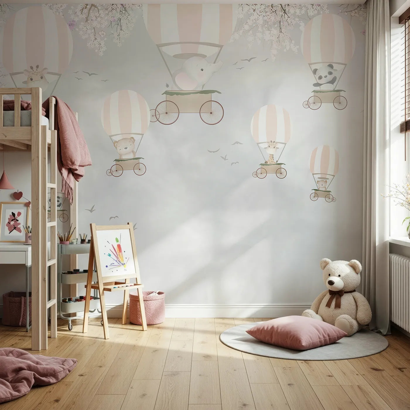 Front view of Whimsy Tots' Springtime Balloon Festival Wall Mural