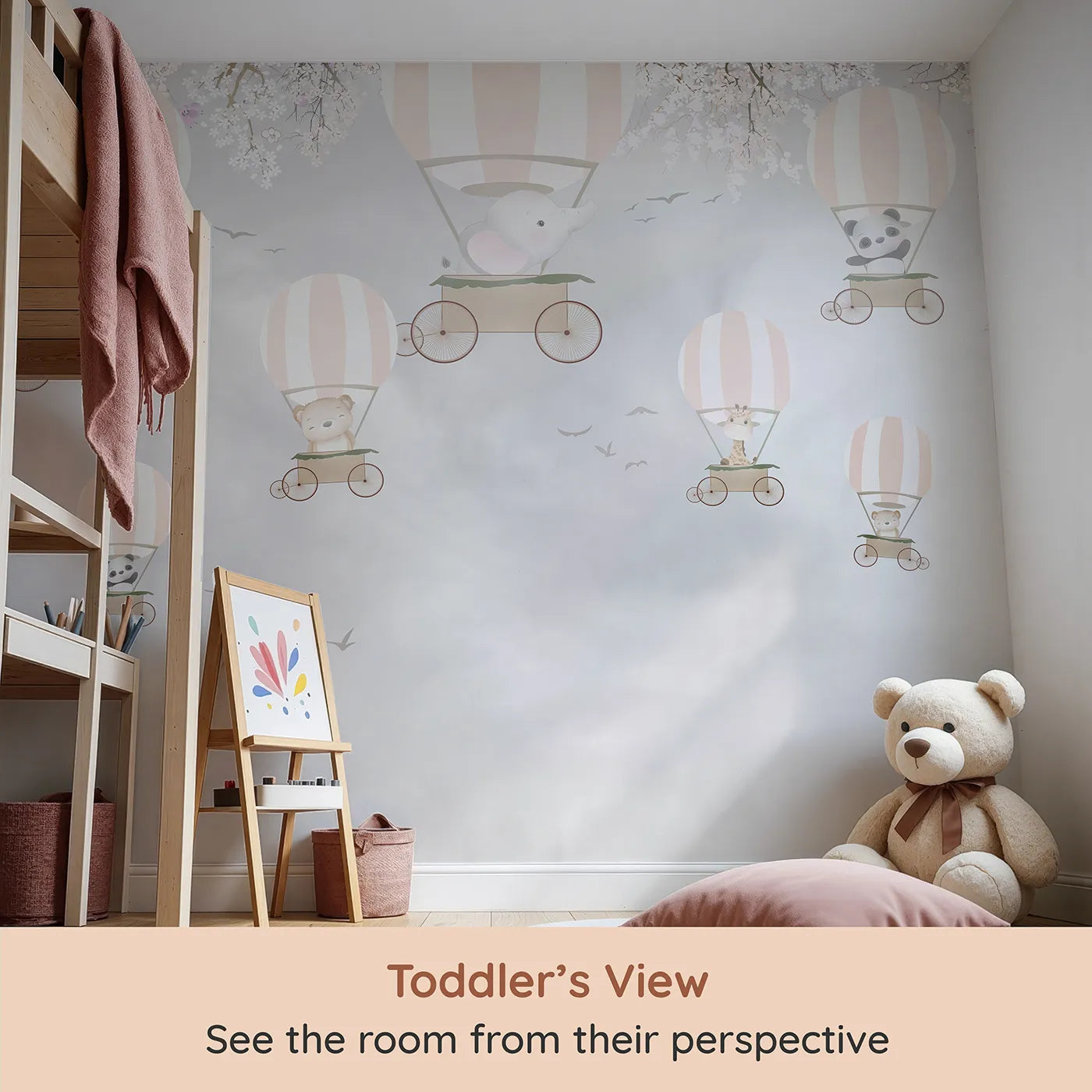 Whimsy Tots Springtime Balloon Festival Wall Mural (Turn Their Room into a Cheerful, High-Flying Celebration) from your child's view.Gender-Neutral