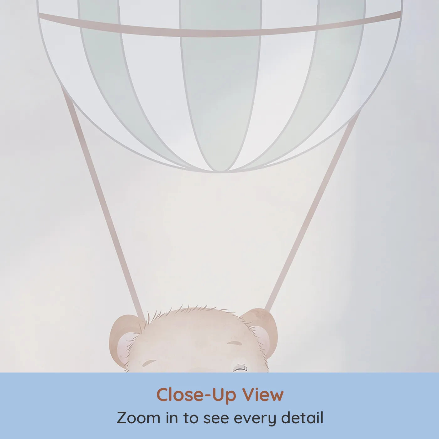 Close-up view of Whimsy Tots' Pastel Balloon Adventure Wall Mural (Turn Their Room into the Sweetest Sky-High Parade).Best for Girls