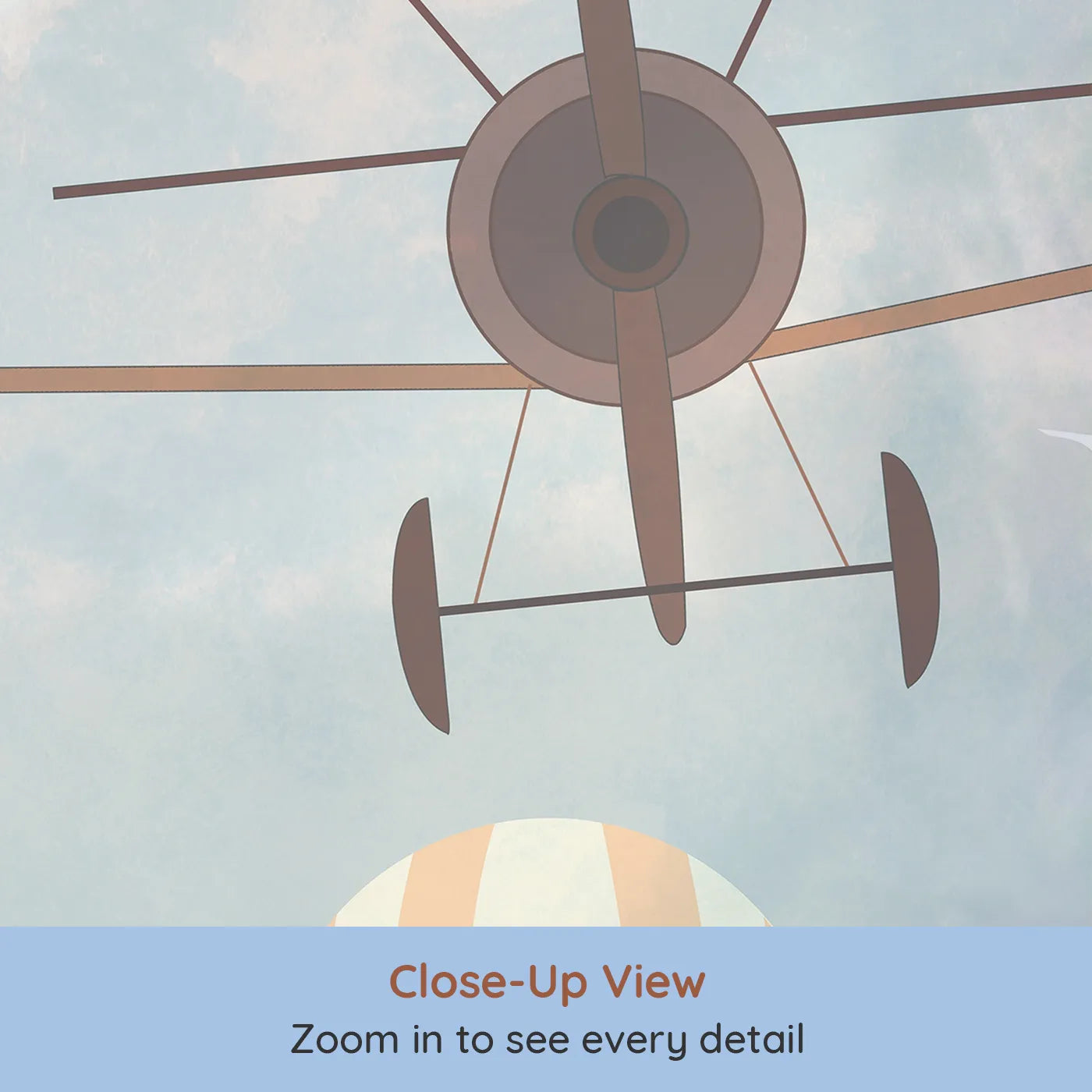 Close-up view of Whimsy Tots' Vintage Sky Parade Wall Mural (Turn Their Room into a Grand Procession in the Clouds).Gender-Neutral