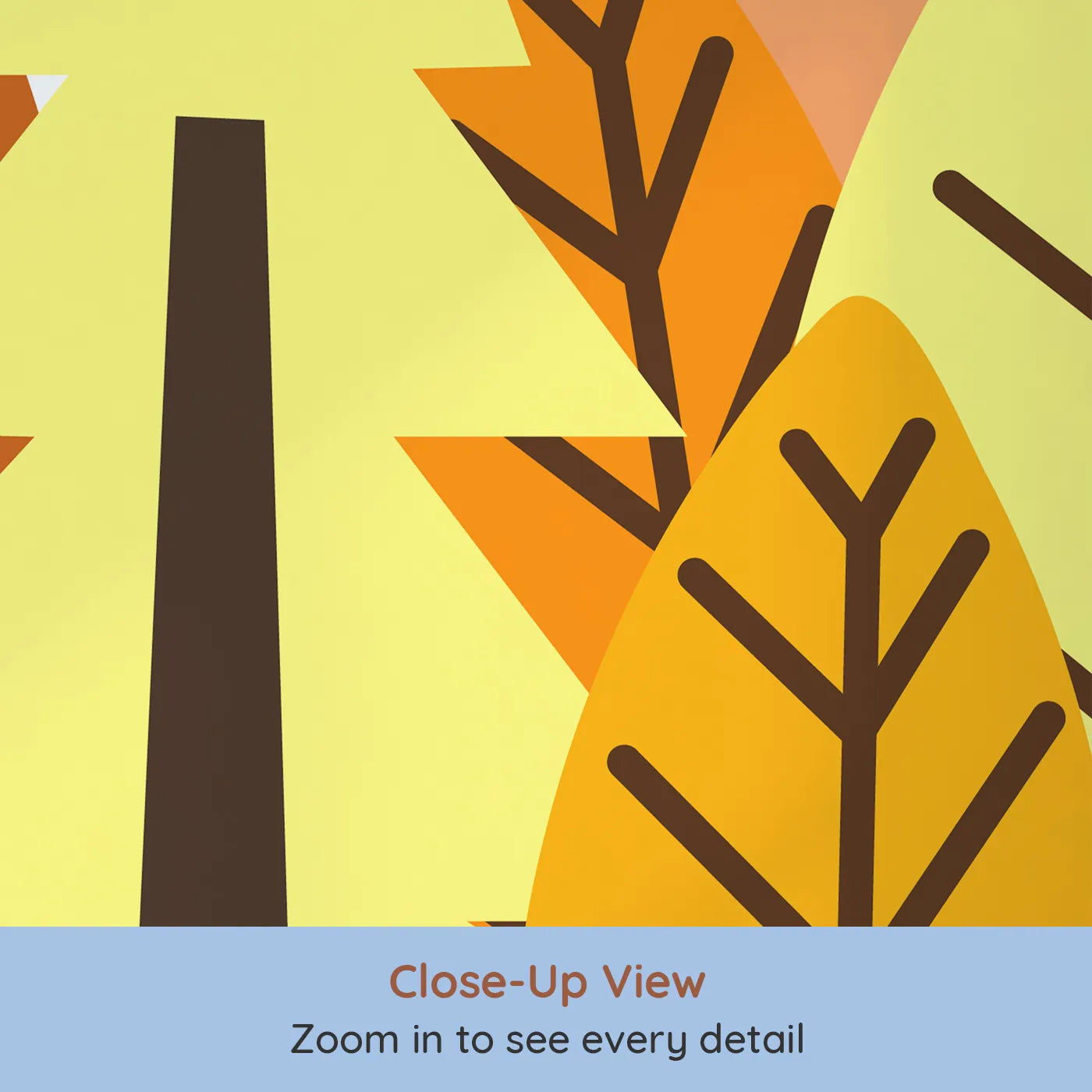 Close-up view of Whimsy Tots' Graphic Autumn River Wall Mural (Turn Their Room into a Bold and Colorful Autumn Day).Gender-Neutral