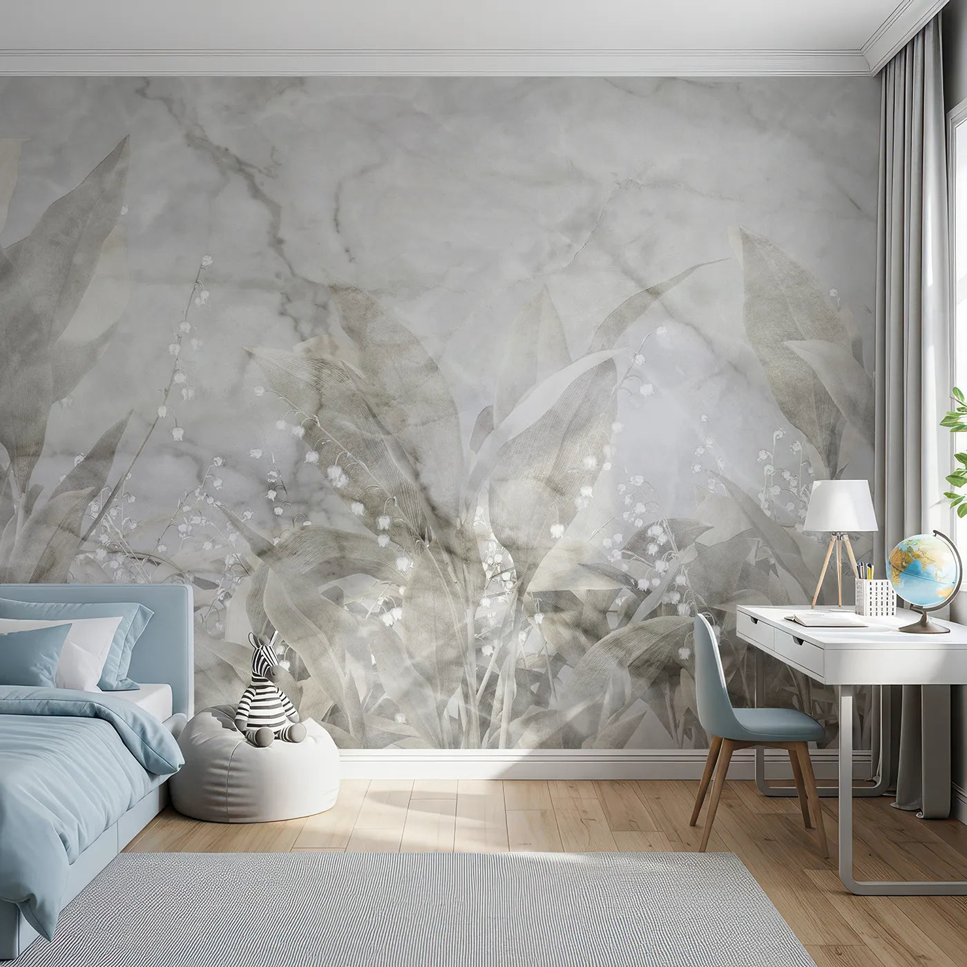 Front view of Whimsy Tots' Lily of the Valley Marble Wall Mural