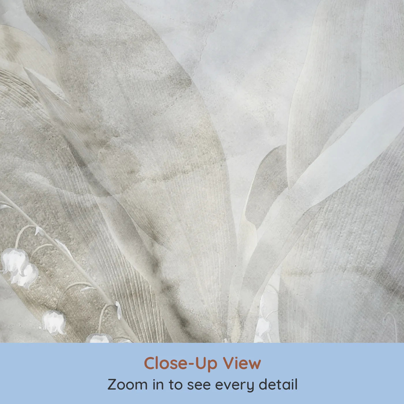 Close-up view of Whimsy Tots' Lily of the Valley Marble Wall Mural (Turn Their Room into an Elegant, Ethereal Garden).Gender-Neutral