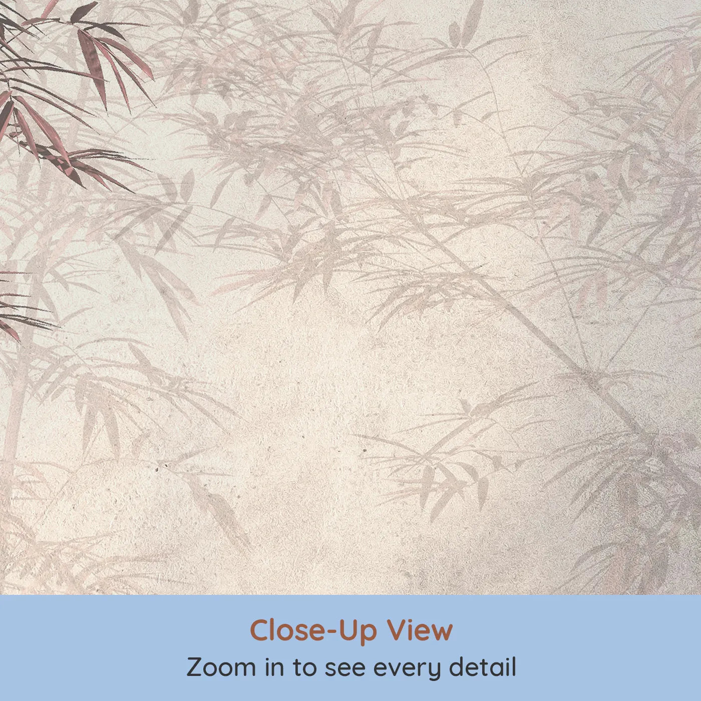 Close-up view of Whimsy Tots' Misty Bamboo Grove Wall Mural in Rose (Turn Their Room into a Peaceful, Zen-Like Sanctuary).Gender-Neutral