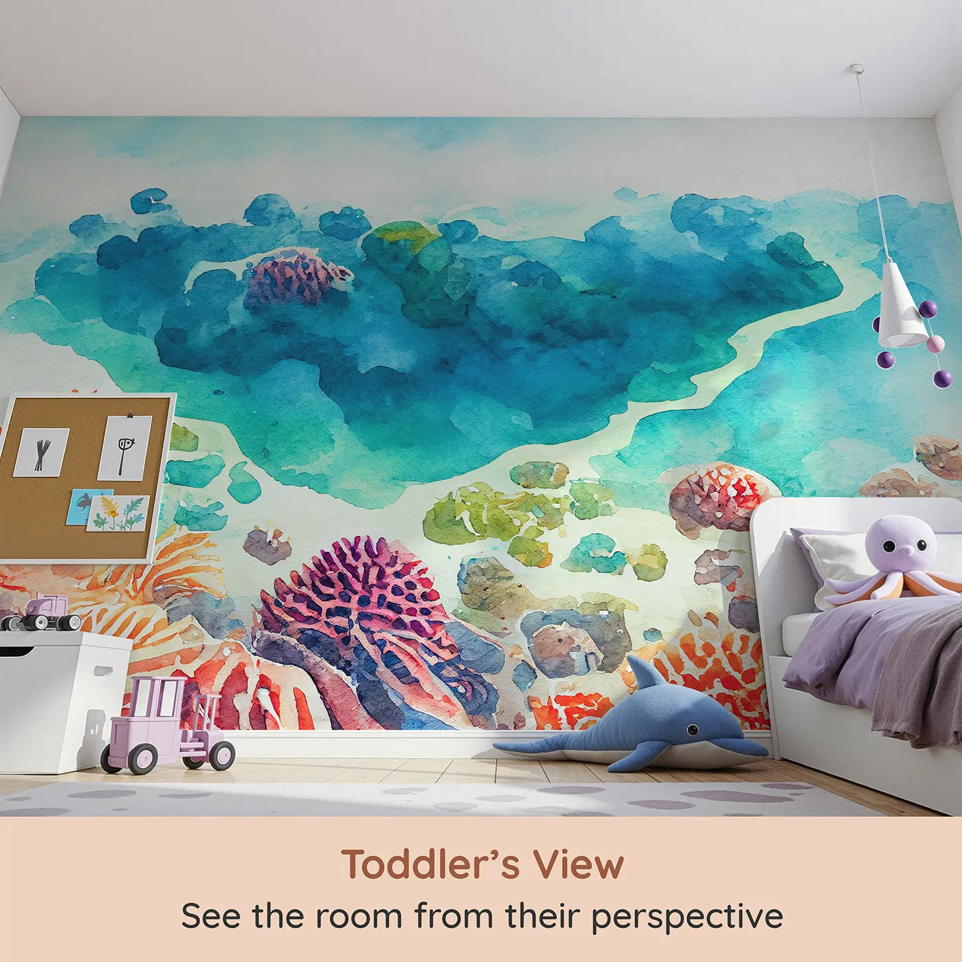 Whimsy Tots Abstract Coral Reef Wall Mural (Turn Their Room into a Vibrant, Underwater Painting) from your child's view.Gender-Neutral