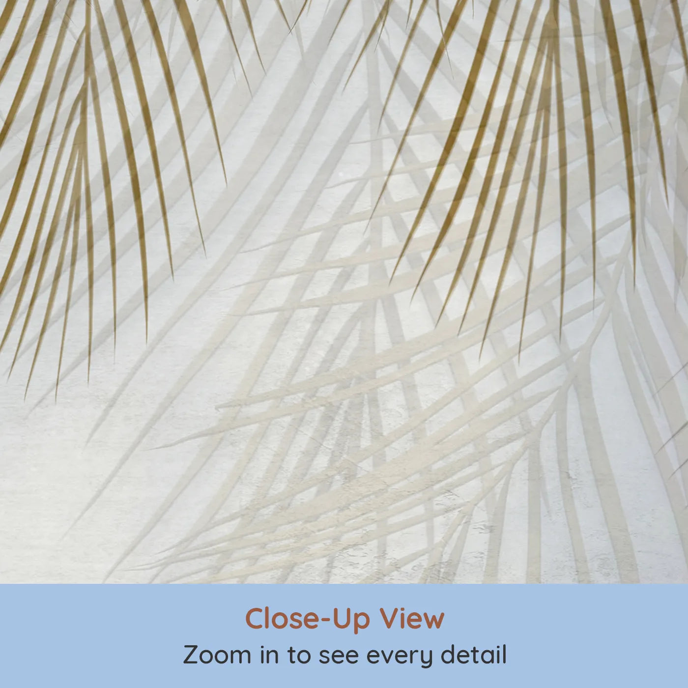 Close-up view of Whimsy Tots' Golden Palm Canopy Wall Mural (Turn Their Room into a Chic and Sunny Hideaway).Gender-Neutral